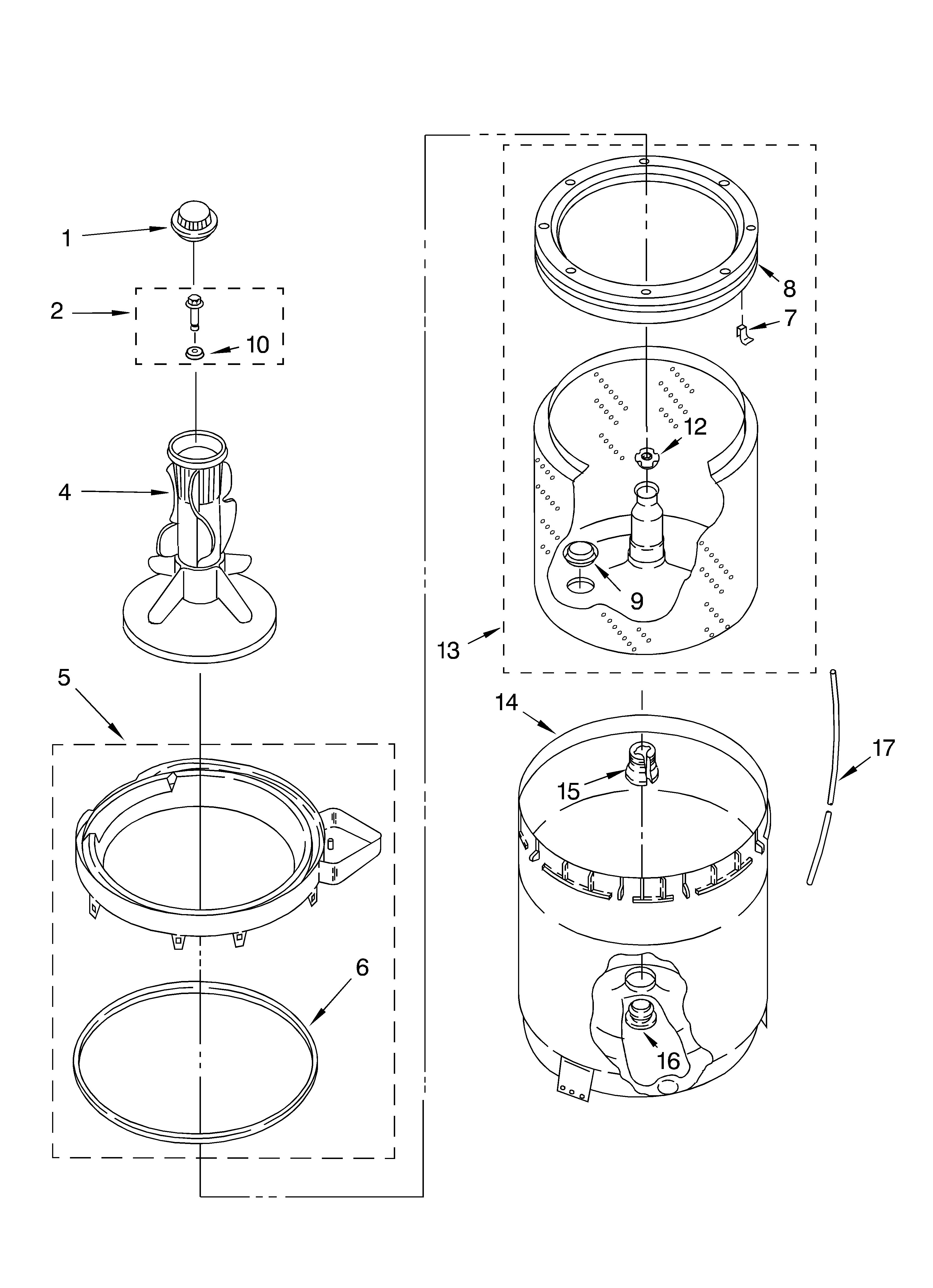 Agitator, basket and tub