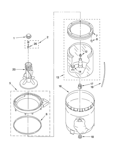 Agitator, basket and tub