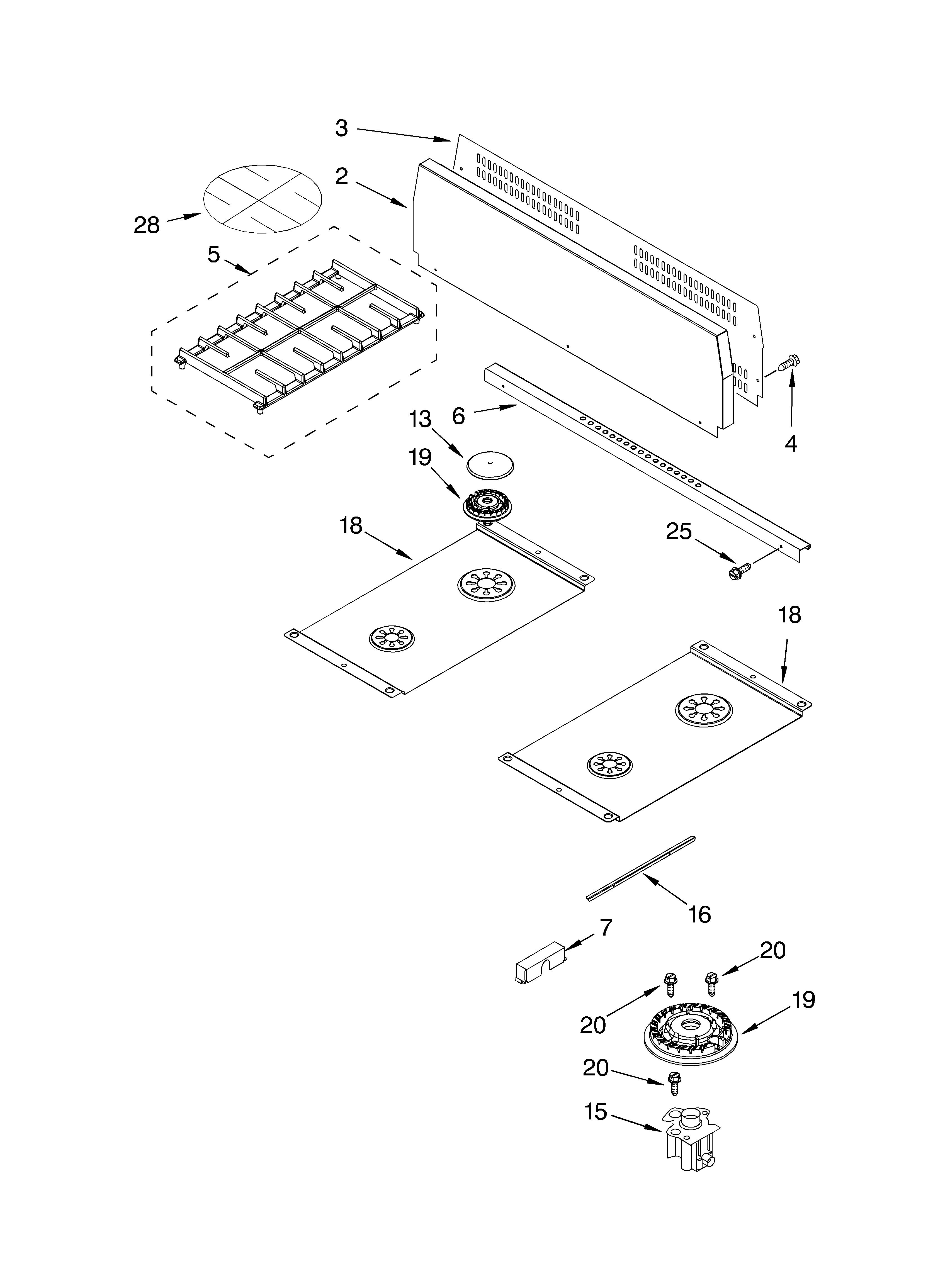 Cooktop, burner and grate