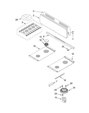 Cooktop, burner and grate