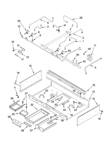 Burner box, gas valves and switches