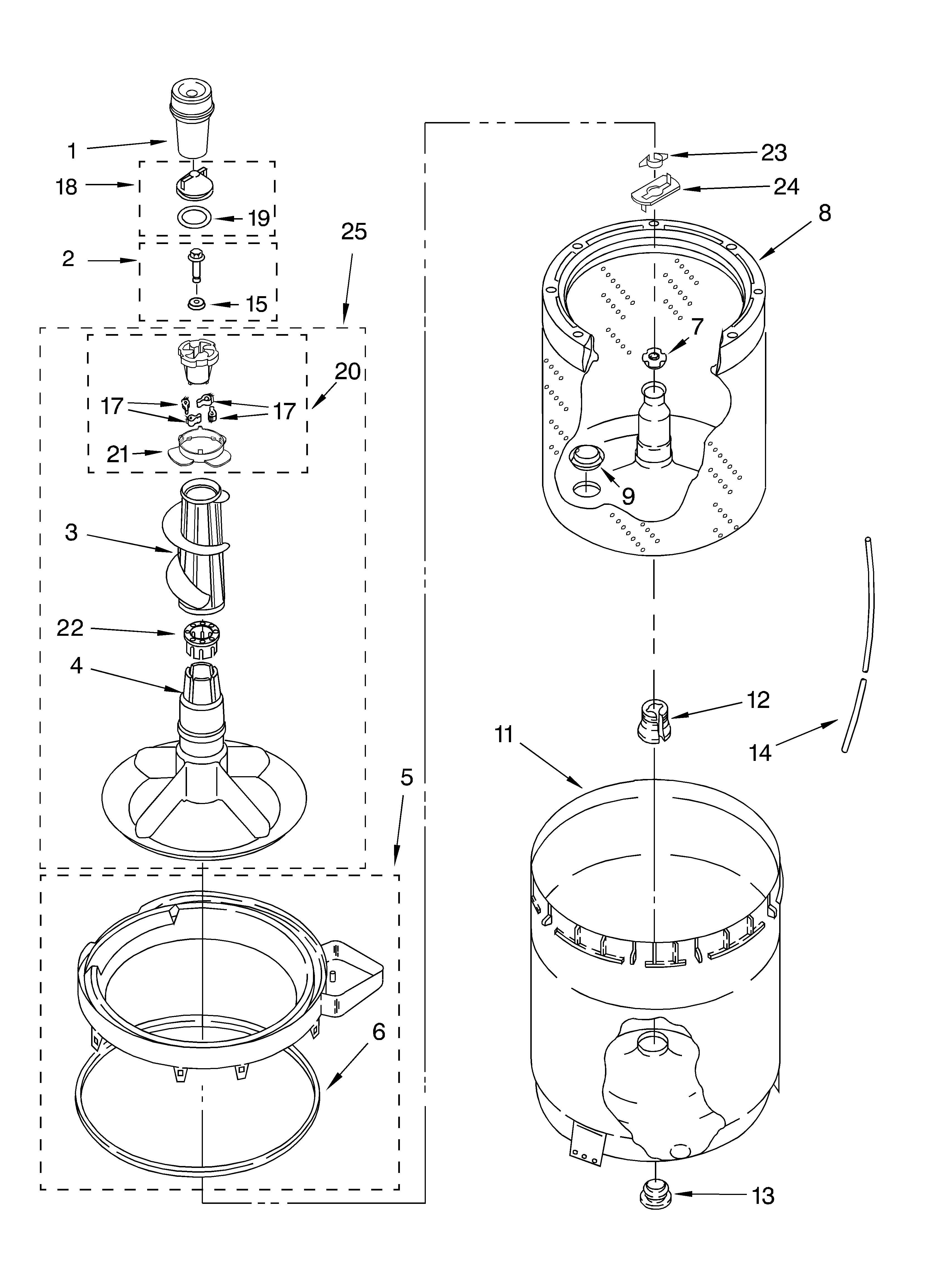 Agitator, basket and tub