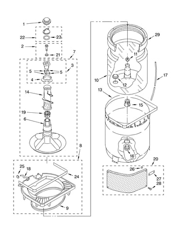 Agitator, basket and tub