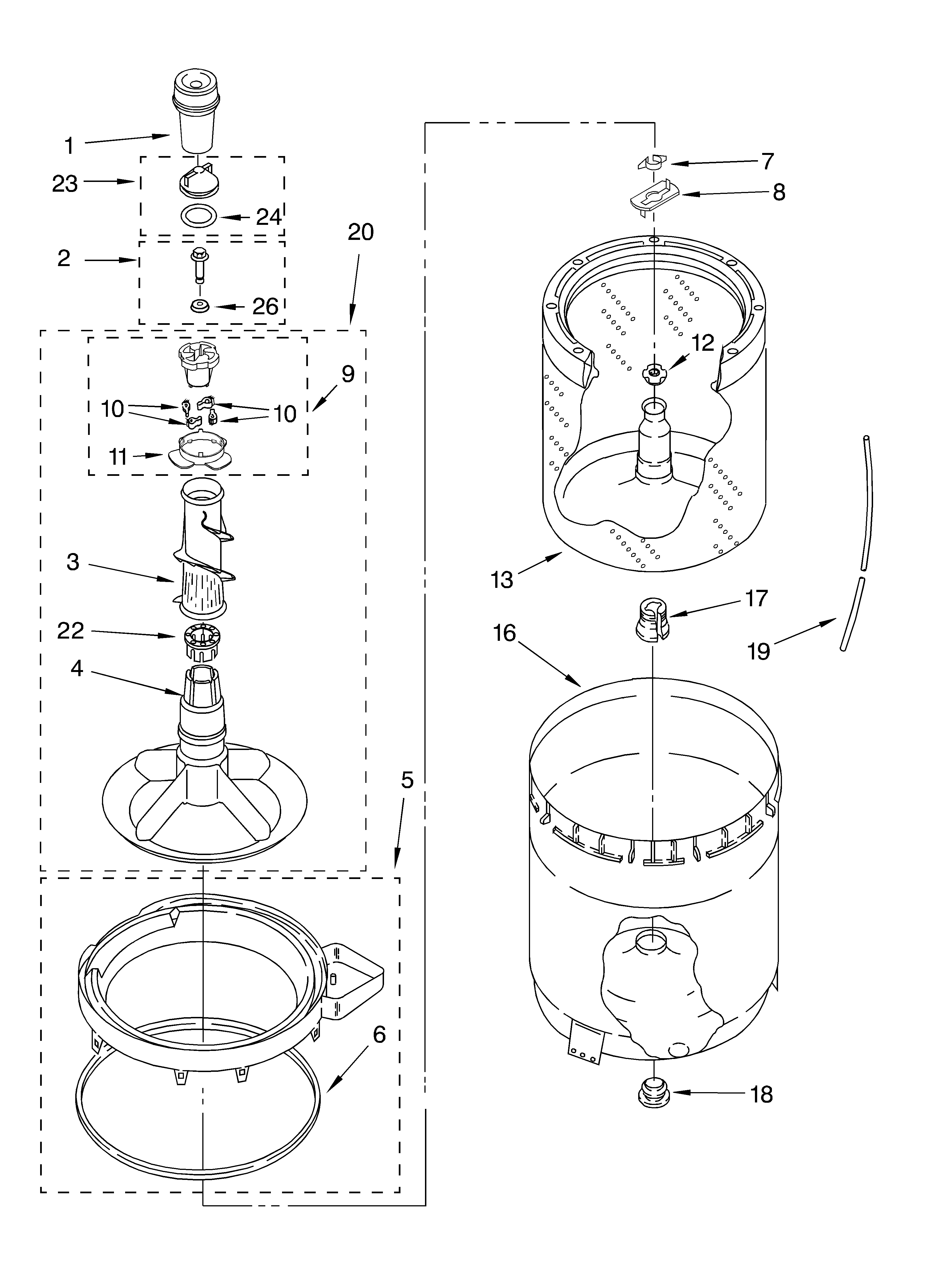 Agitator, basket and tub parts