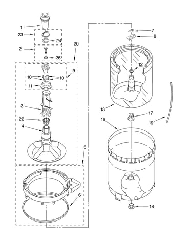 Agitator, basket and tub parts