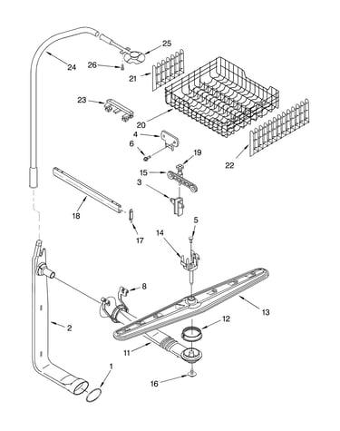 Upper dishrack and water feed parts
