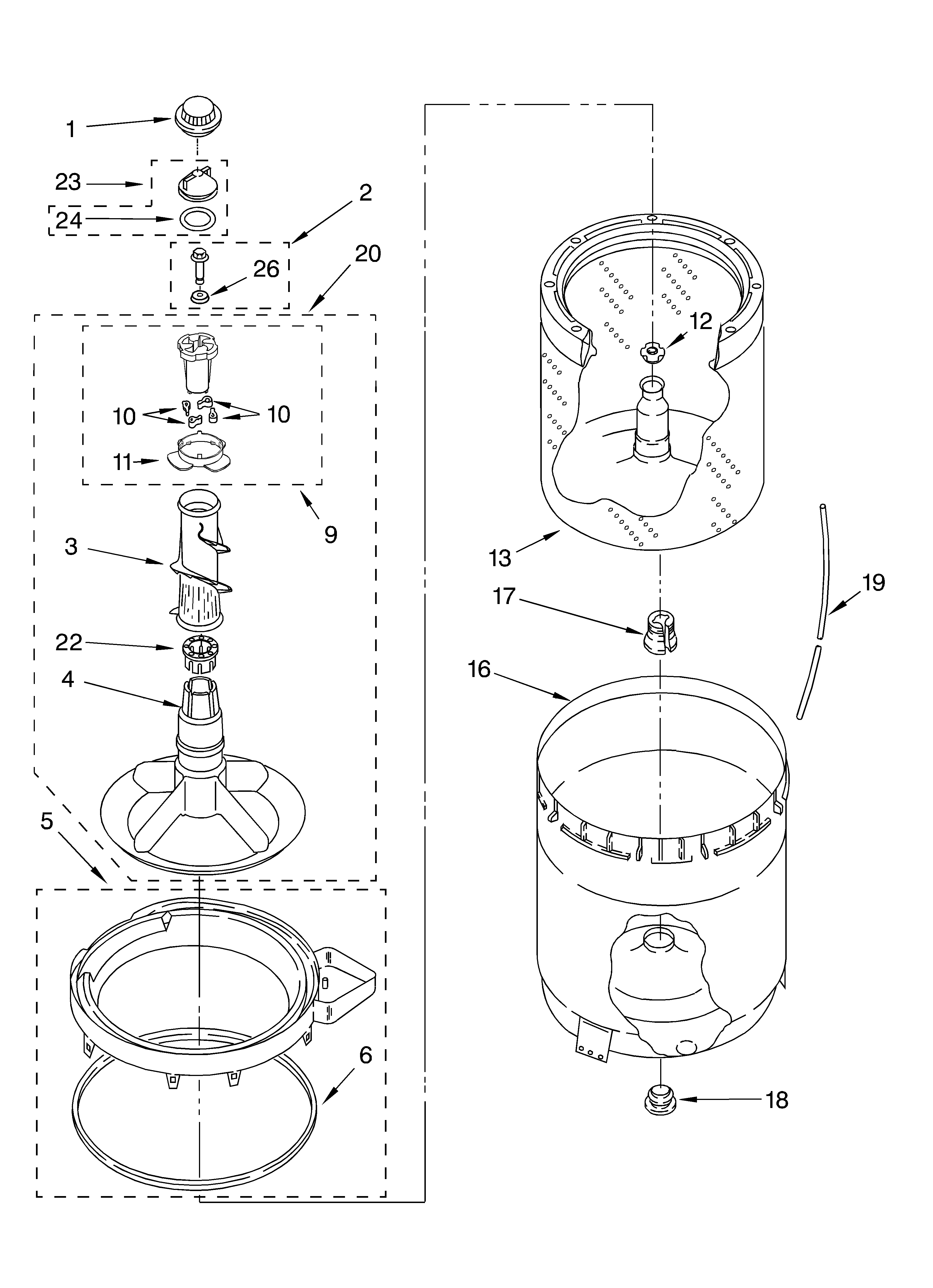 Agitator, basket and tub parts