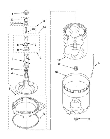 Agitator, basket and tub parts