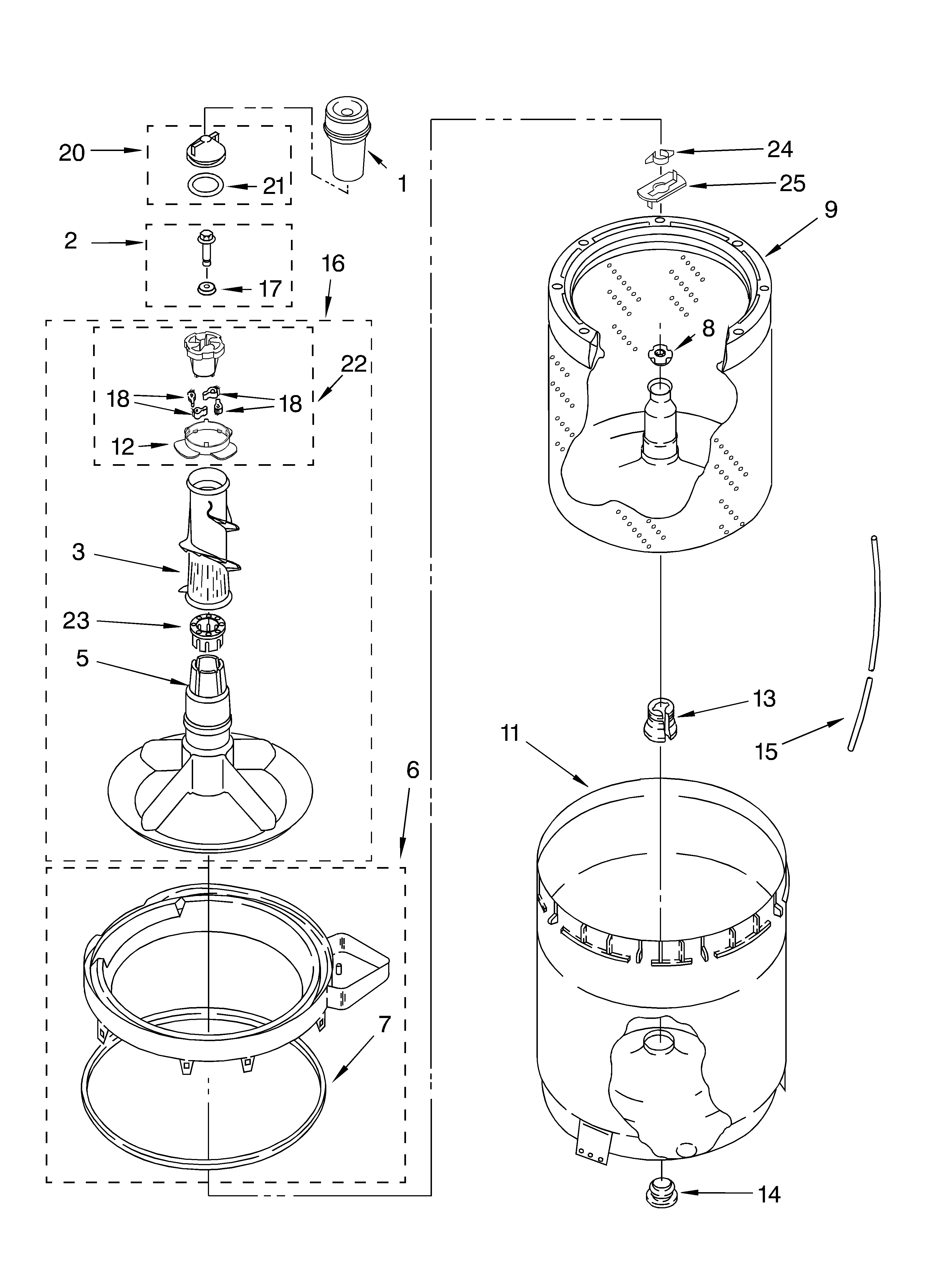 Agitator, basket and tub parts