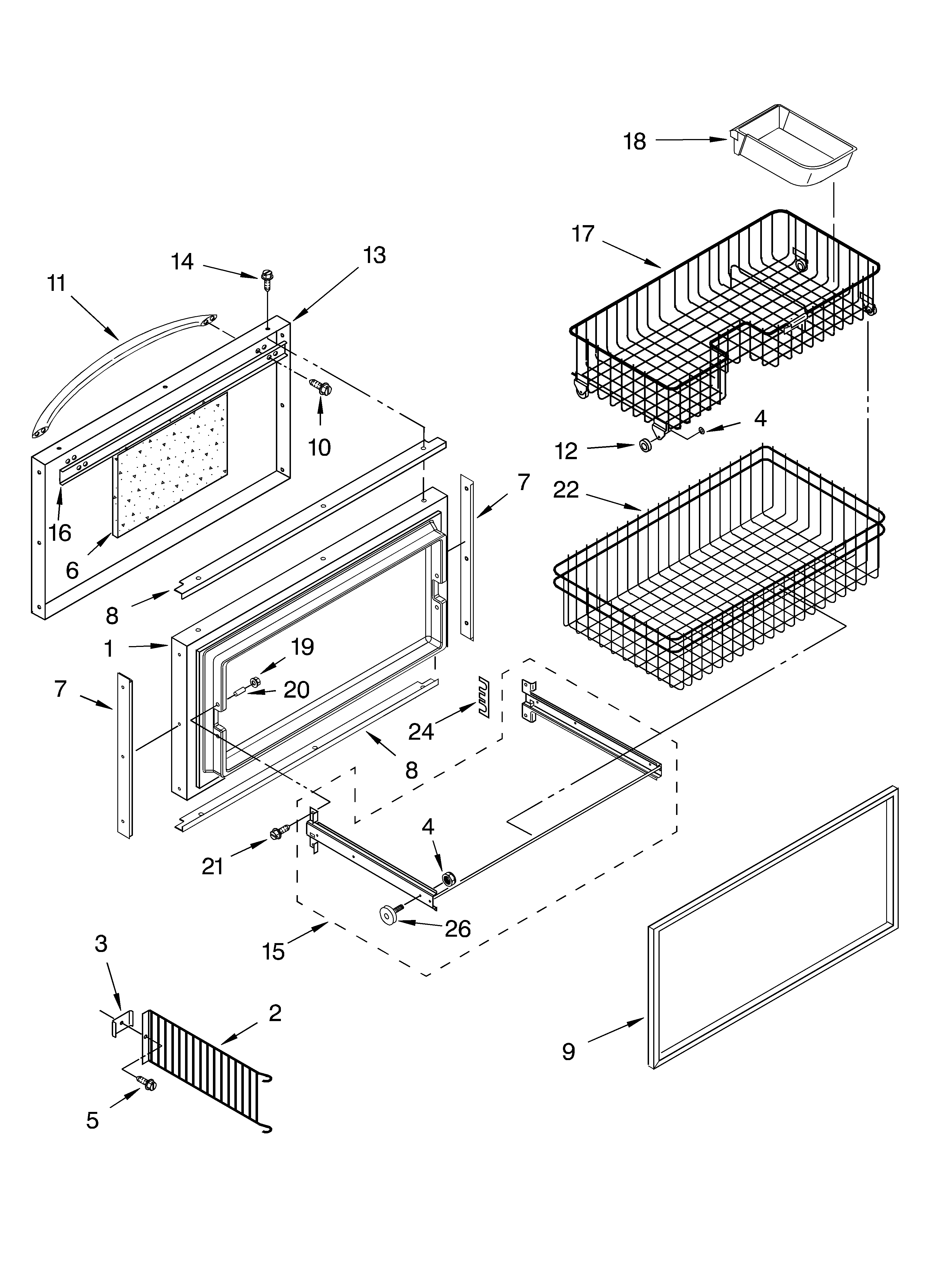 Freezer door and basket parts