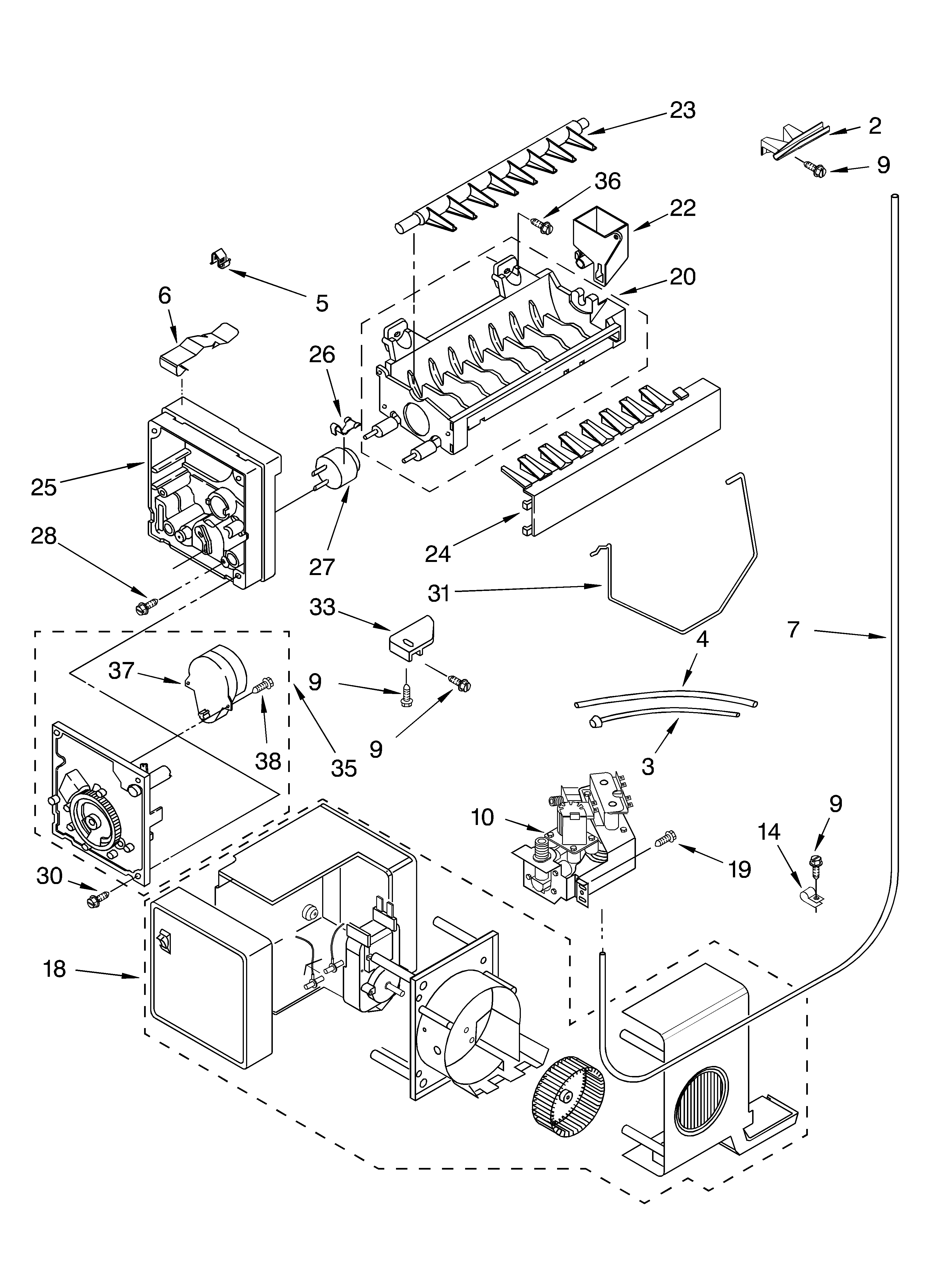 Icemaker parts, parts not illustrated