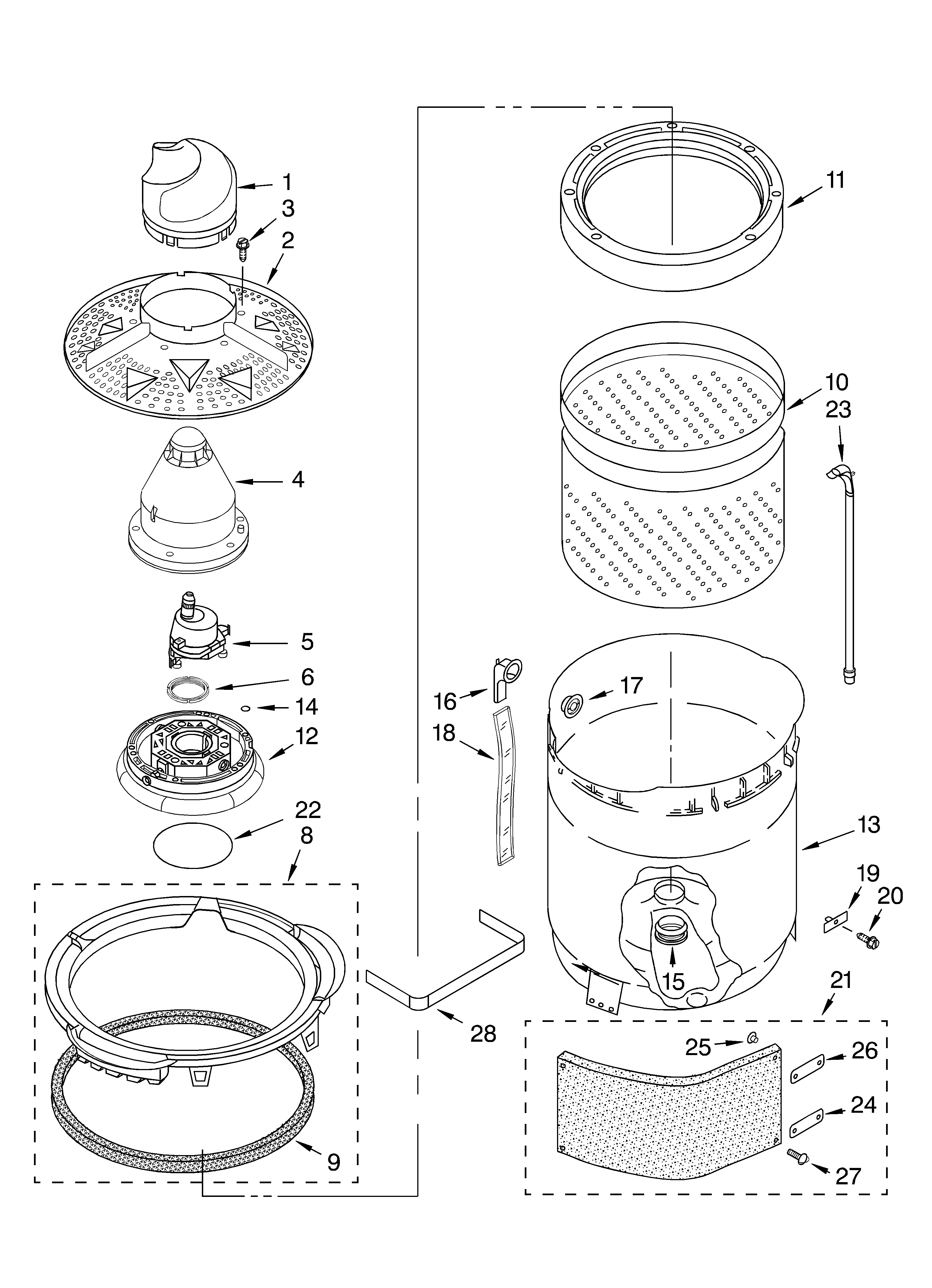 Washplate, basket and tub parts