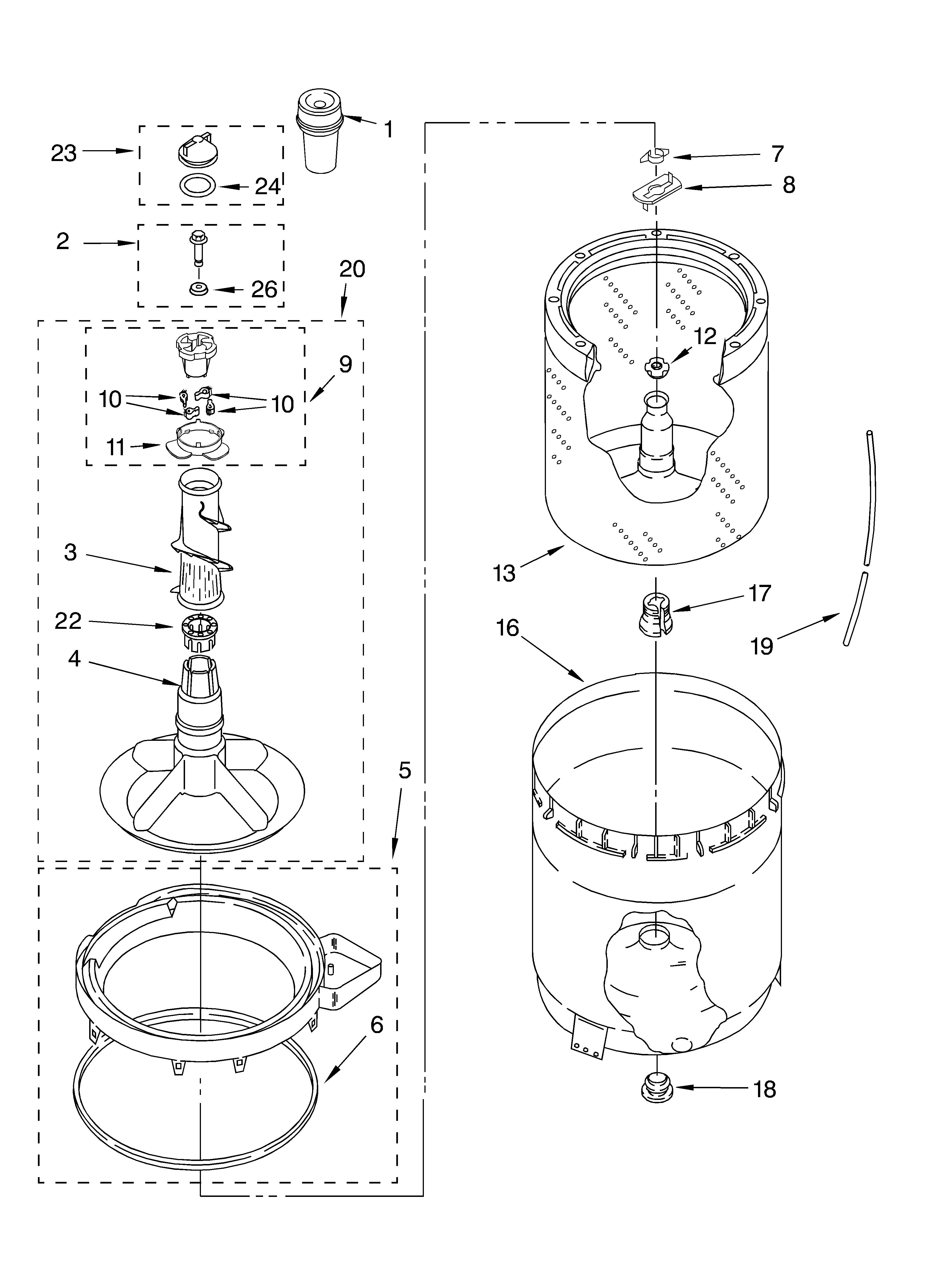 Agitator, basket and tub parts