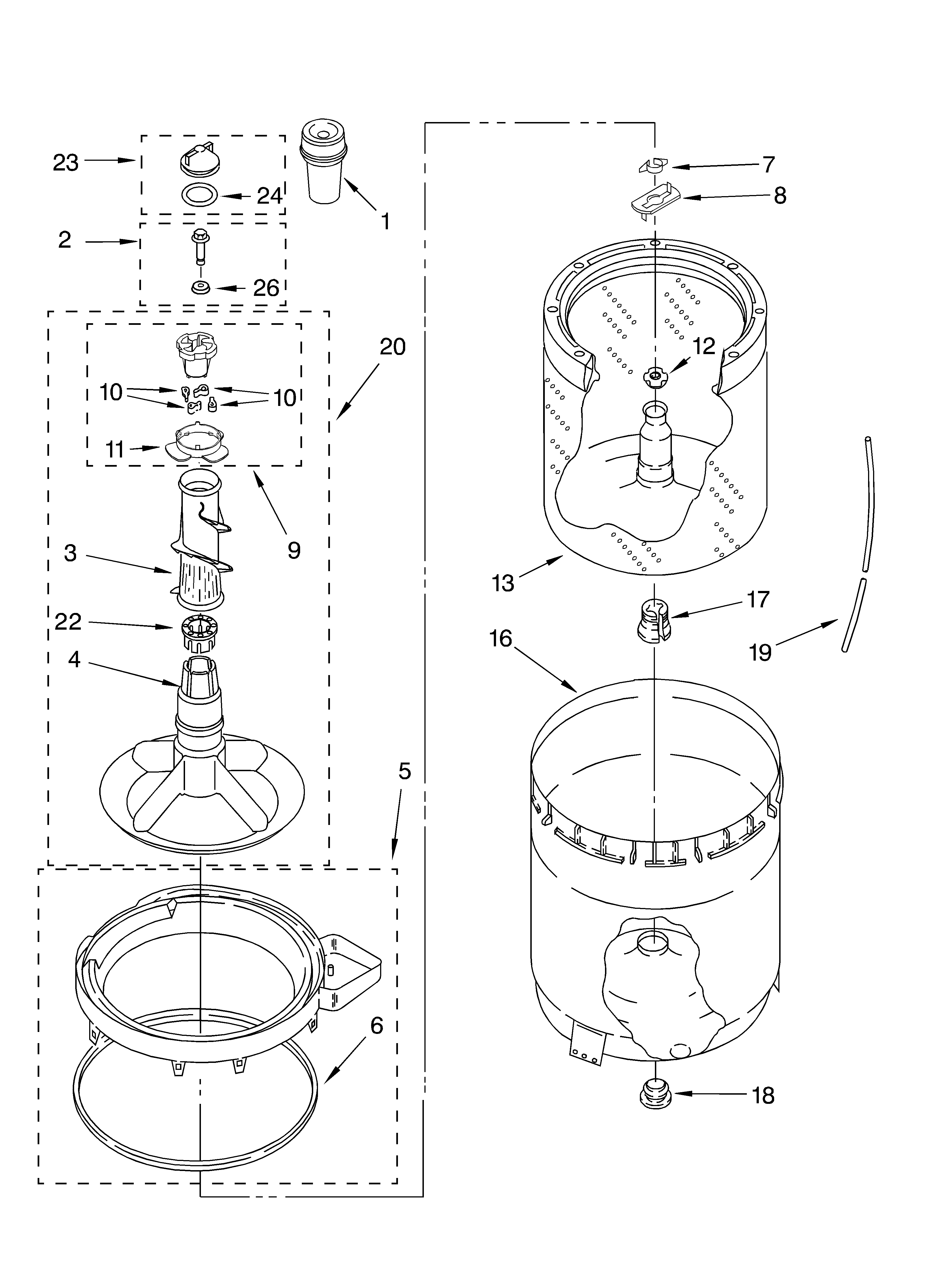 Agitator, basket and tub parts