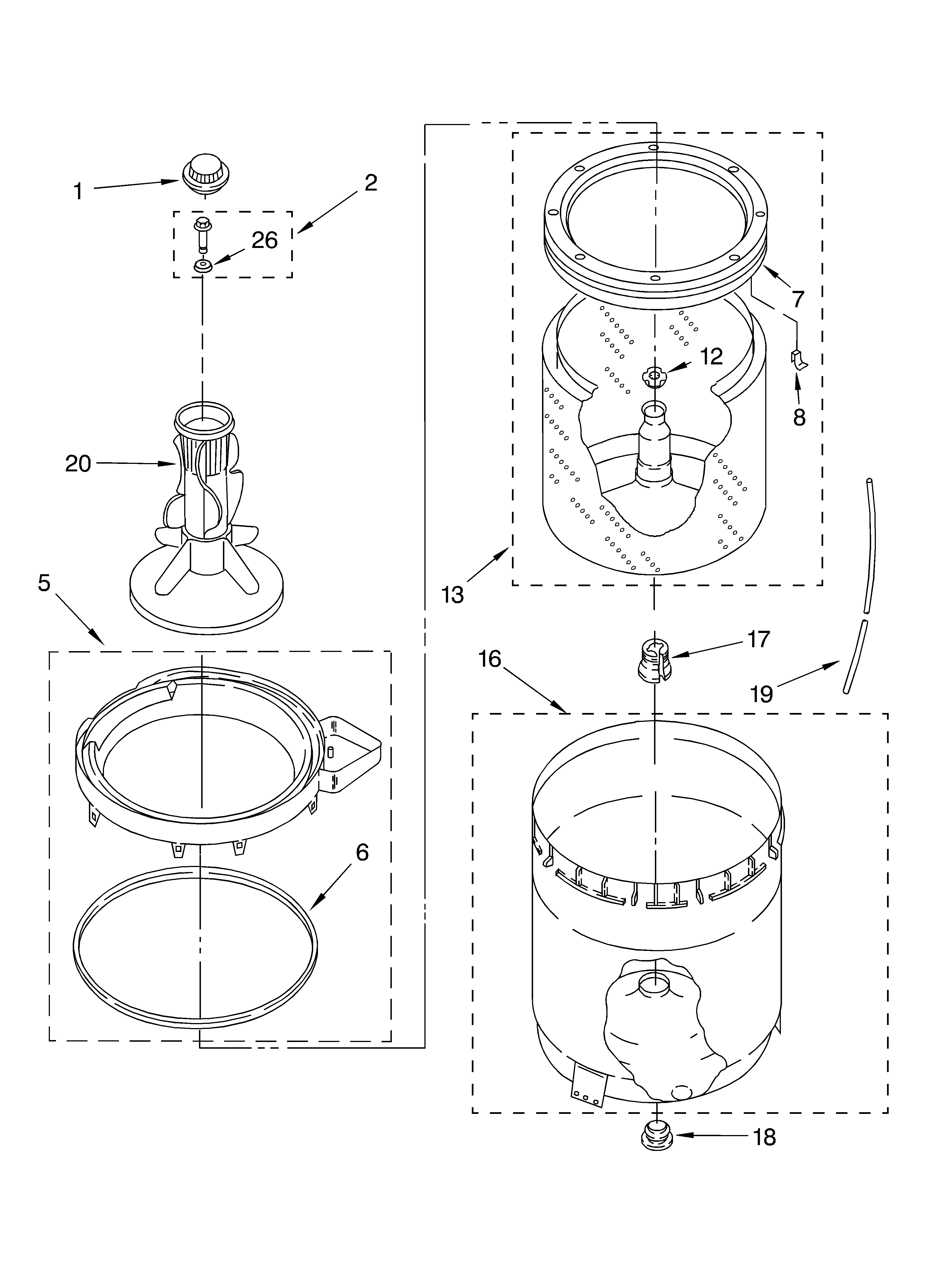Agitator, basket and tub parts