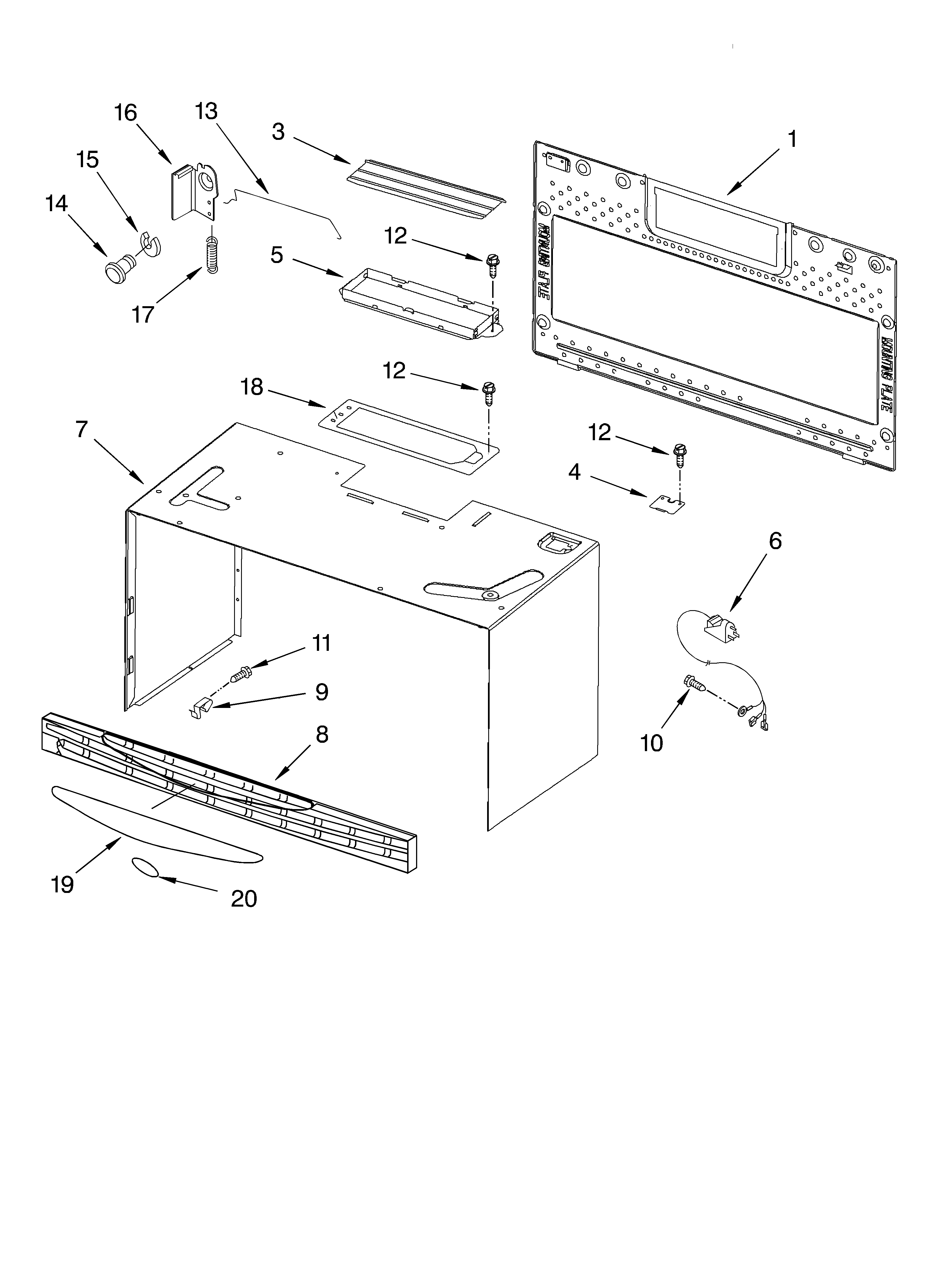 Cabinet and installation parts