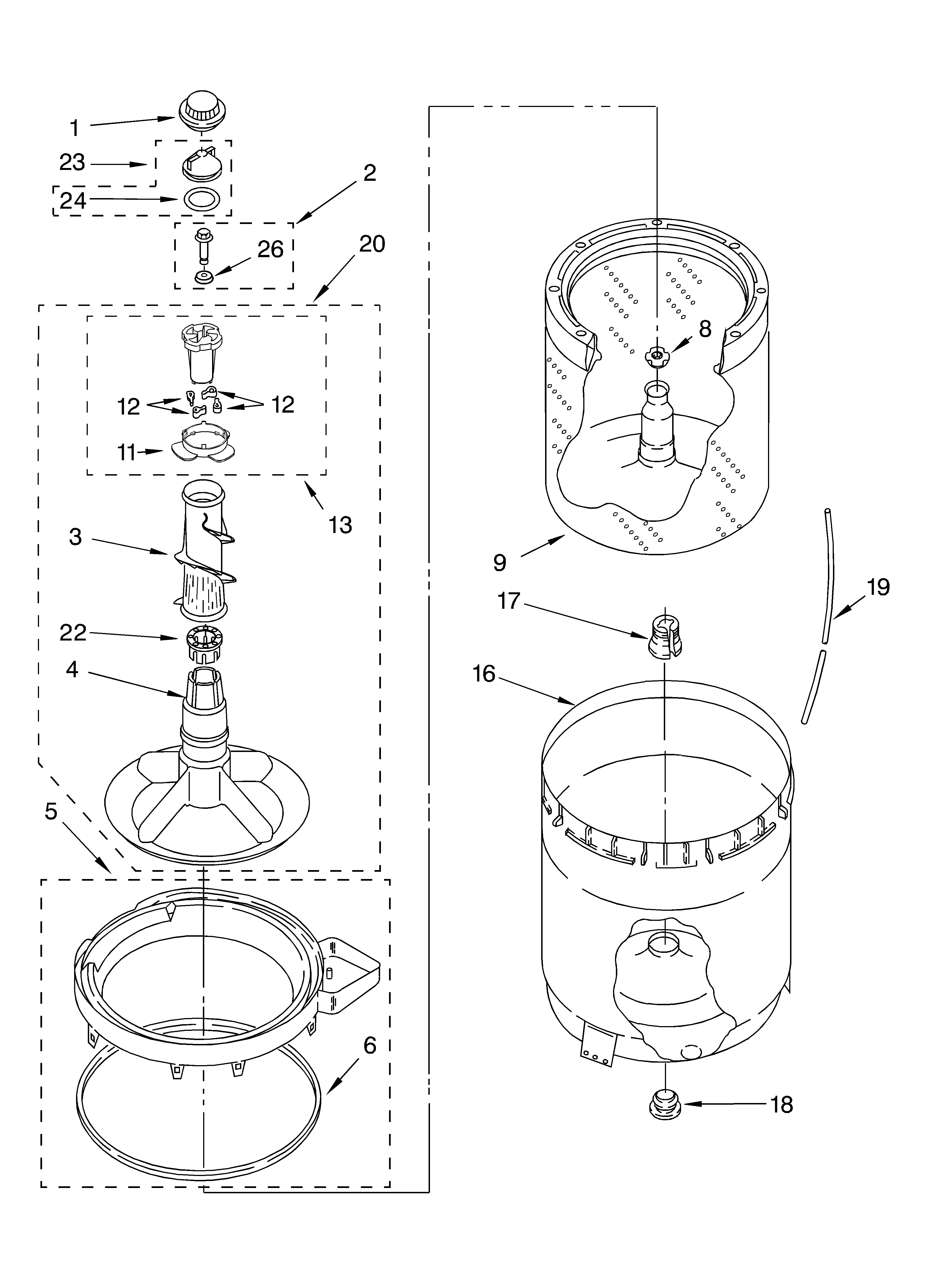 Agitator, basket and tub parts