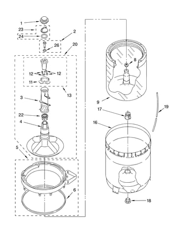 Agitator, basket and tub parts
