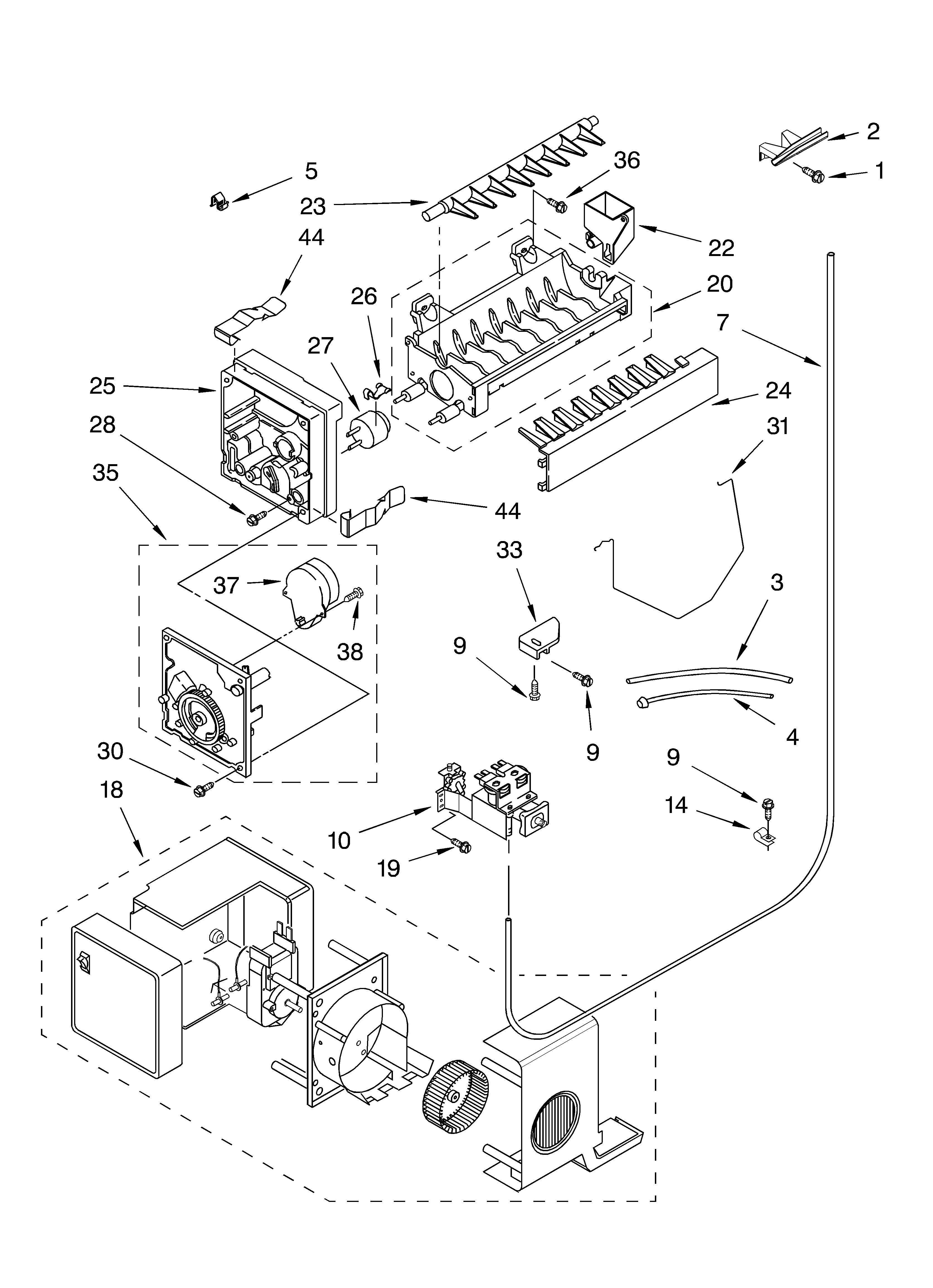 Icemaker parts, parts not illustrated