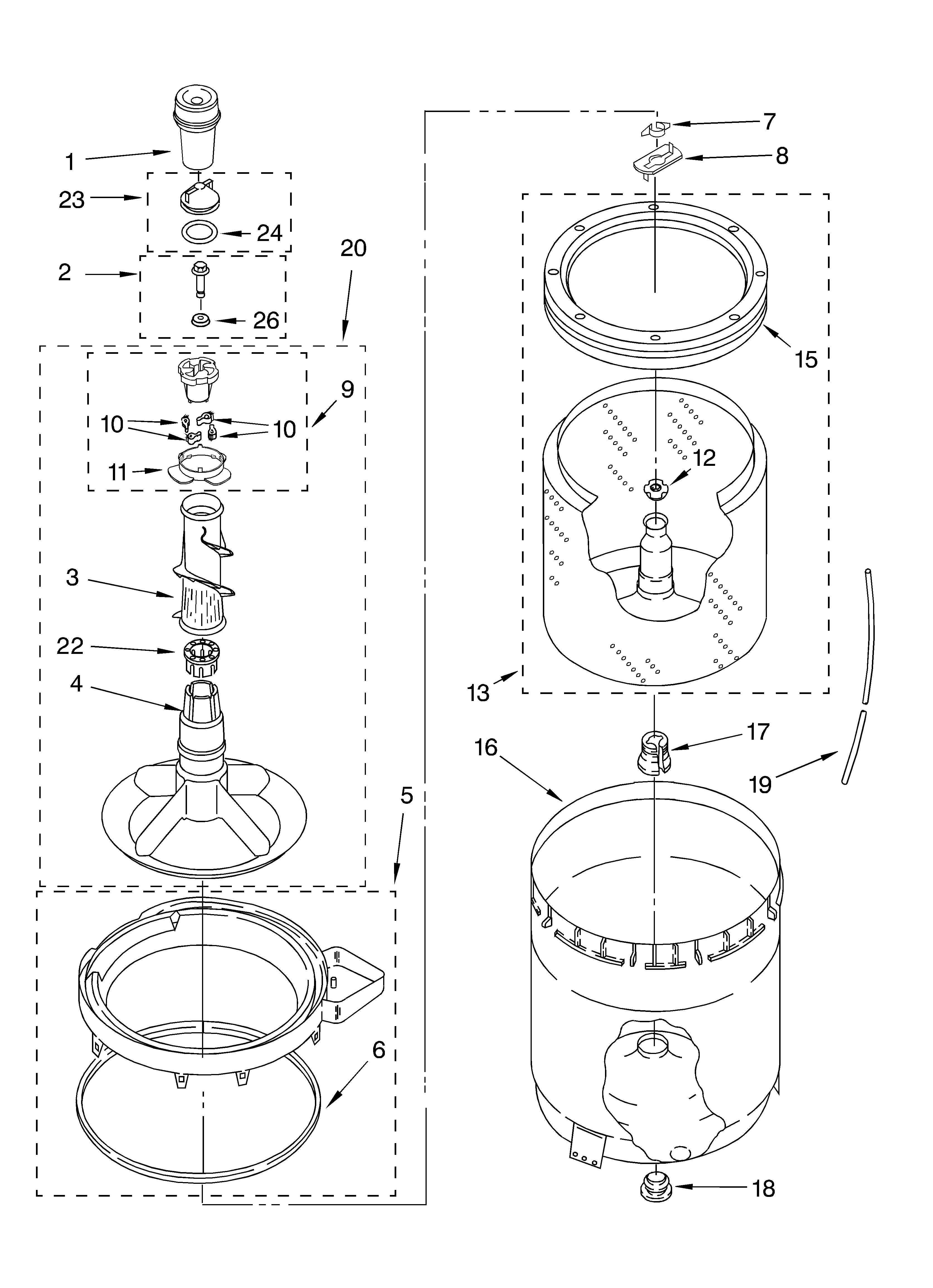 Agitator, basket and tub parts