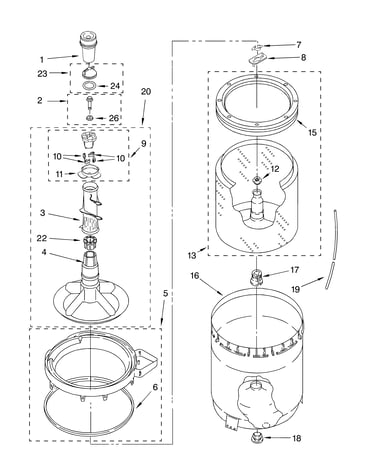 Agitator, basket and tub parts