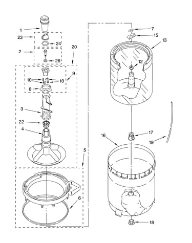 Agitator, basket and tub parts