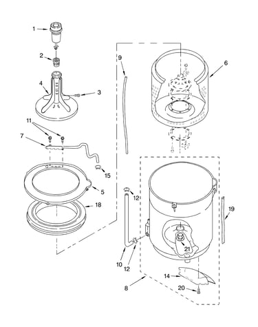 Agitator, basket and tub parts