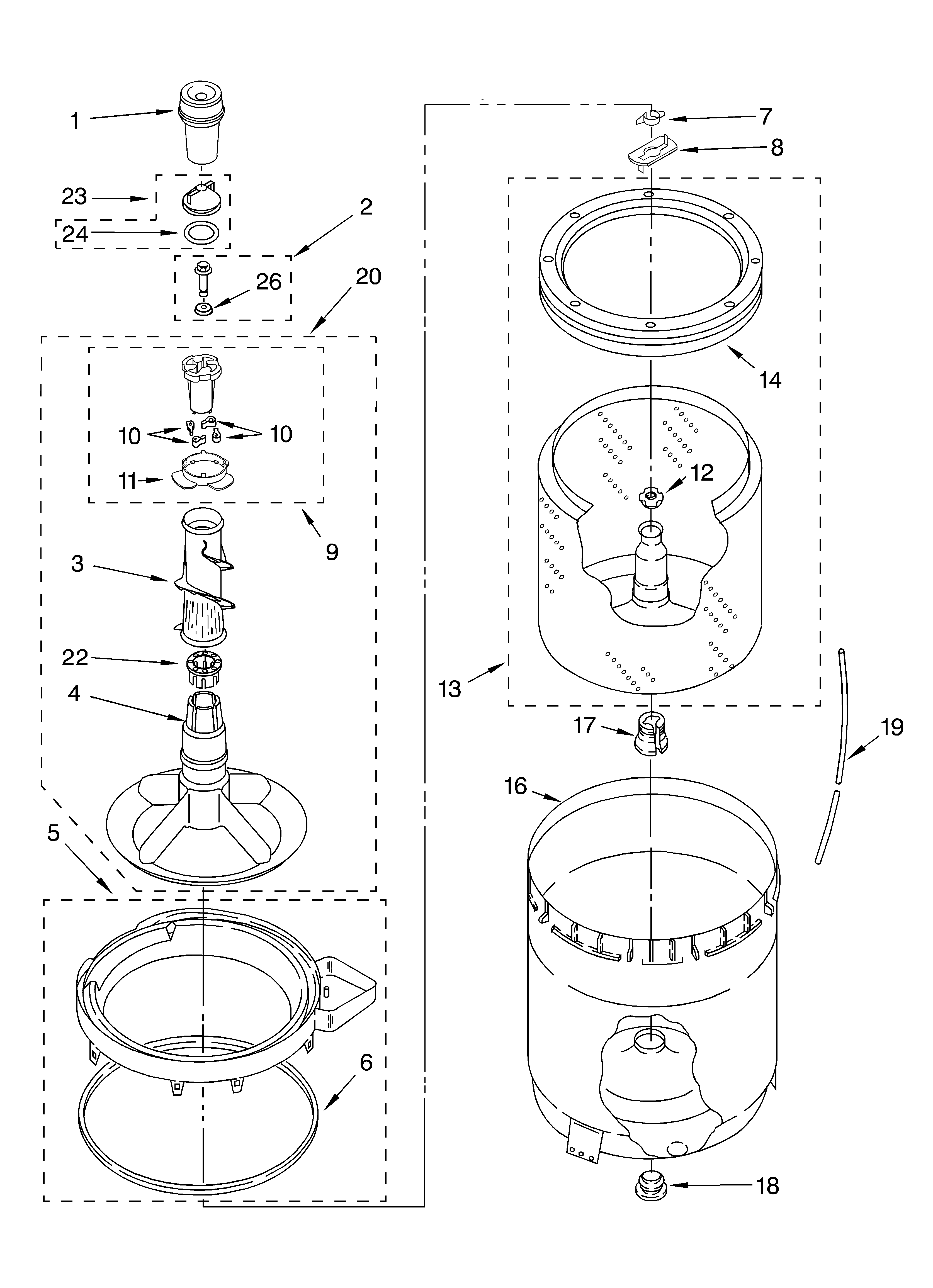 Agitator, basket and tub parts