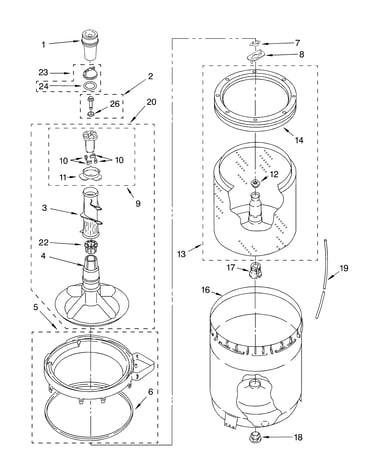 Agitator, basket and tub parts
