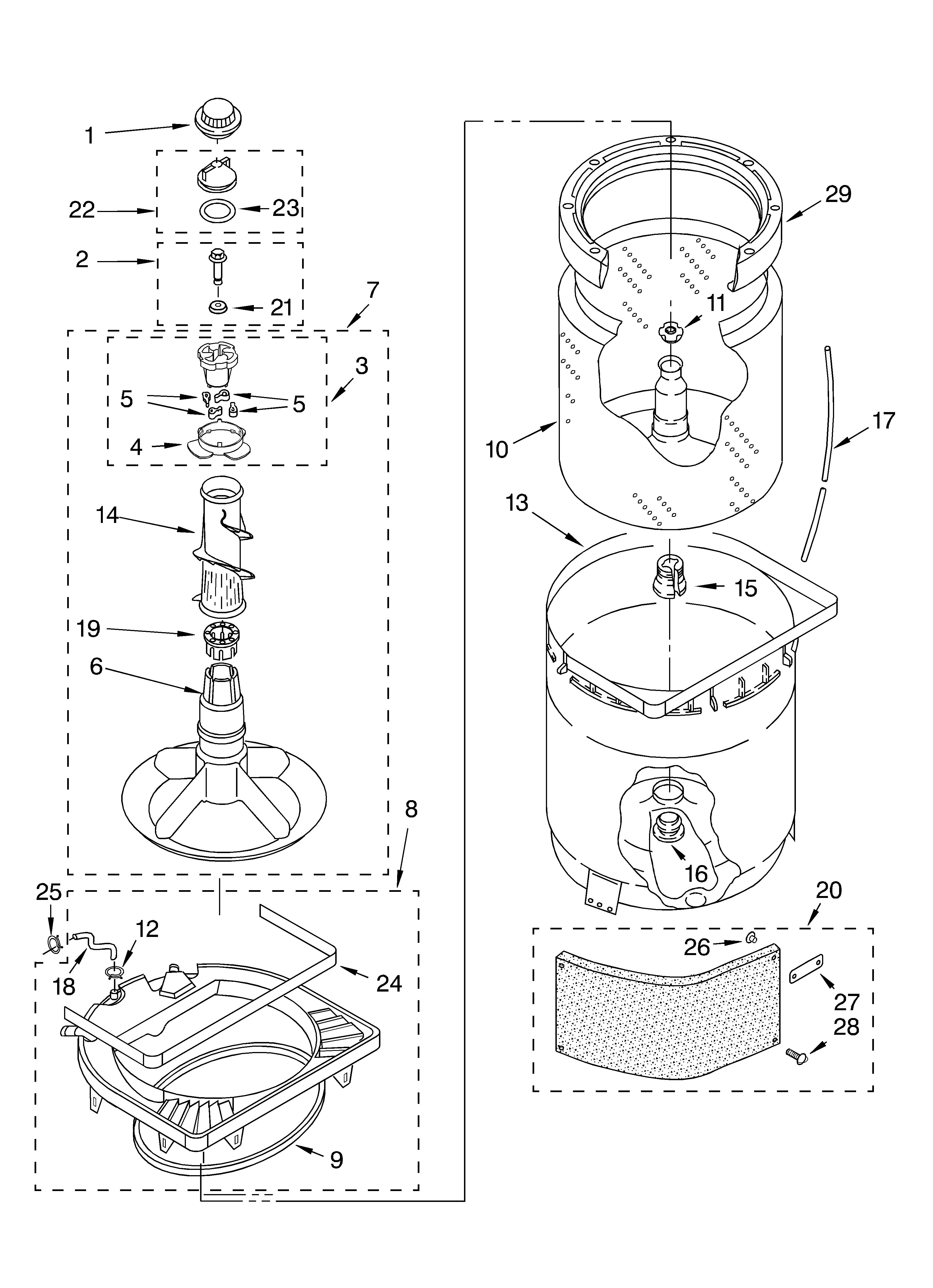 Agitator, basket and tub parts