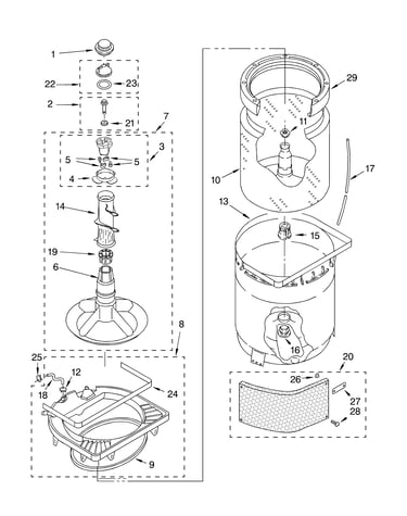 Agitator, basket and tub parts