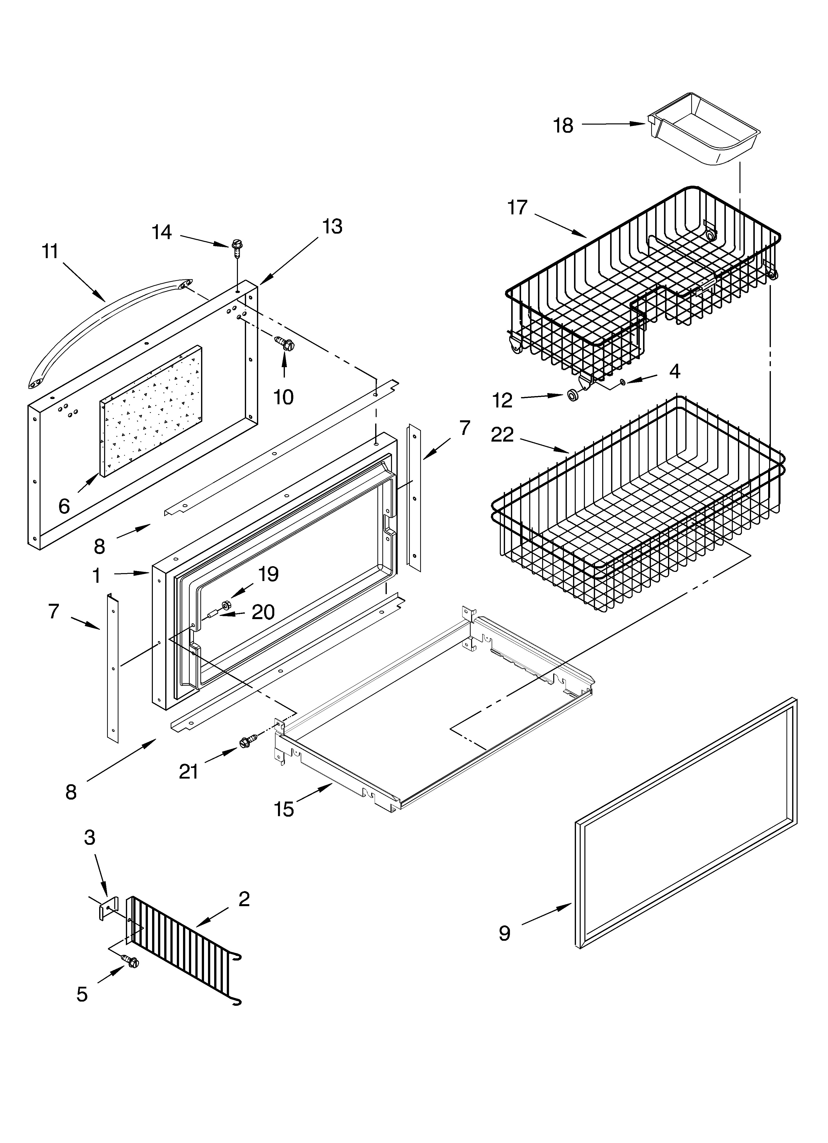 Freezer door and basket parts