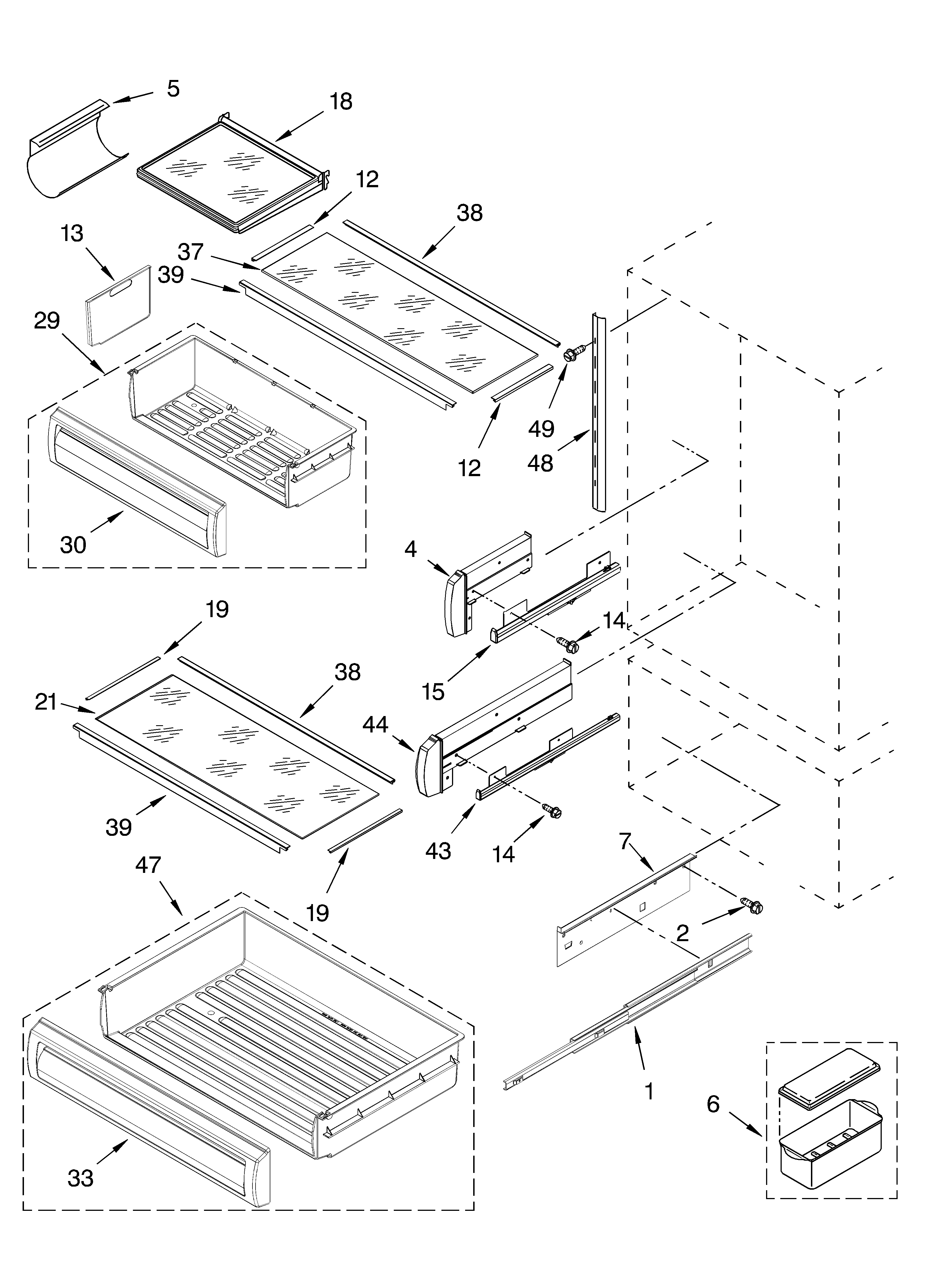 Refrigerator shelf parts
