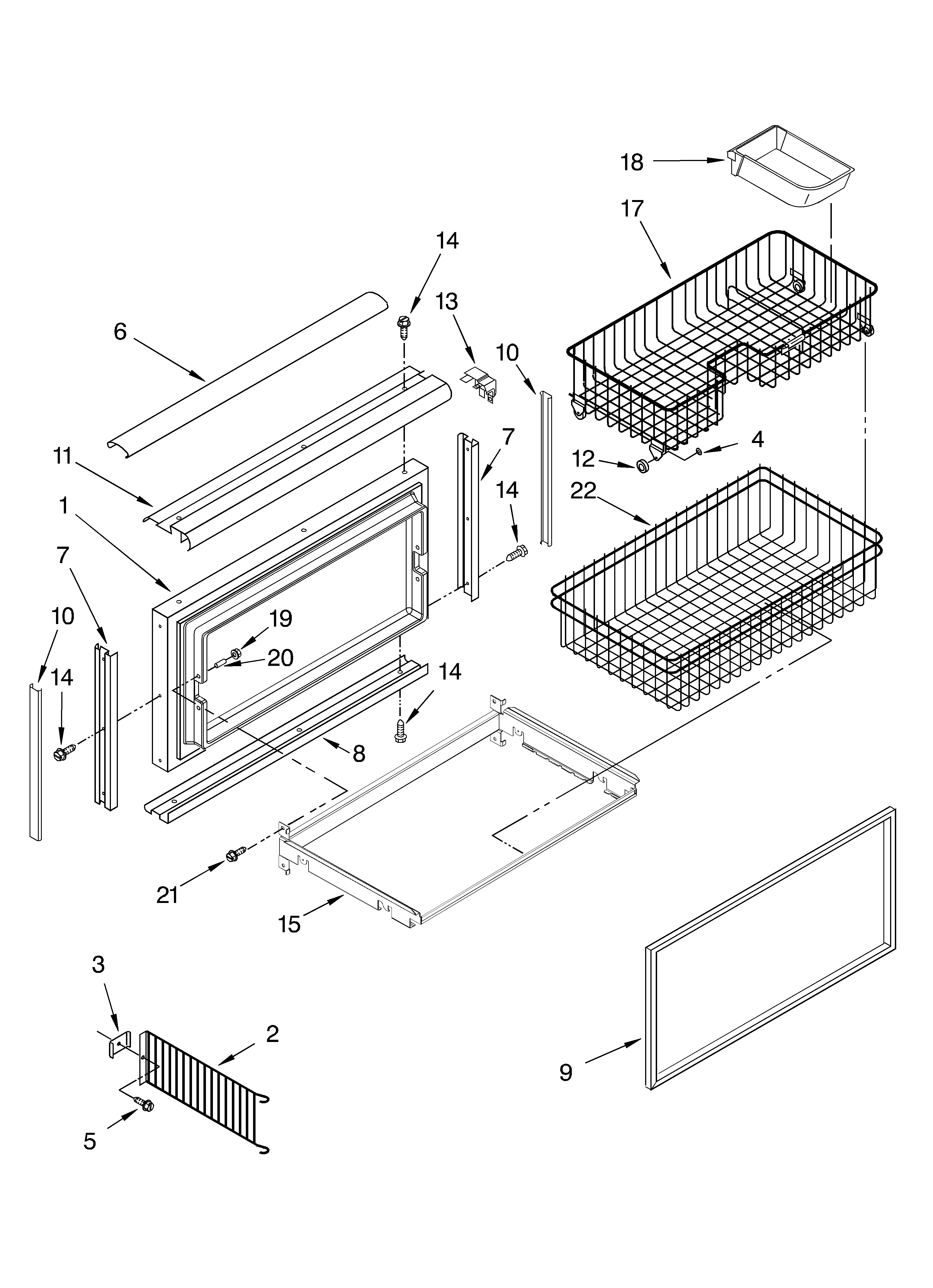 Freezer door and basket parts