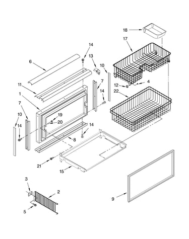 Freezer door and basket parts
