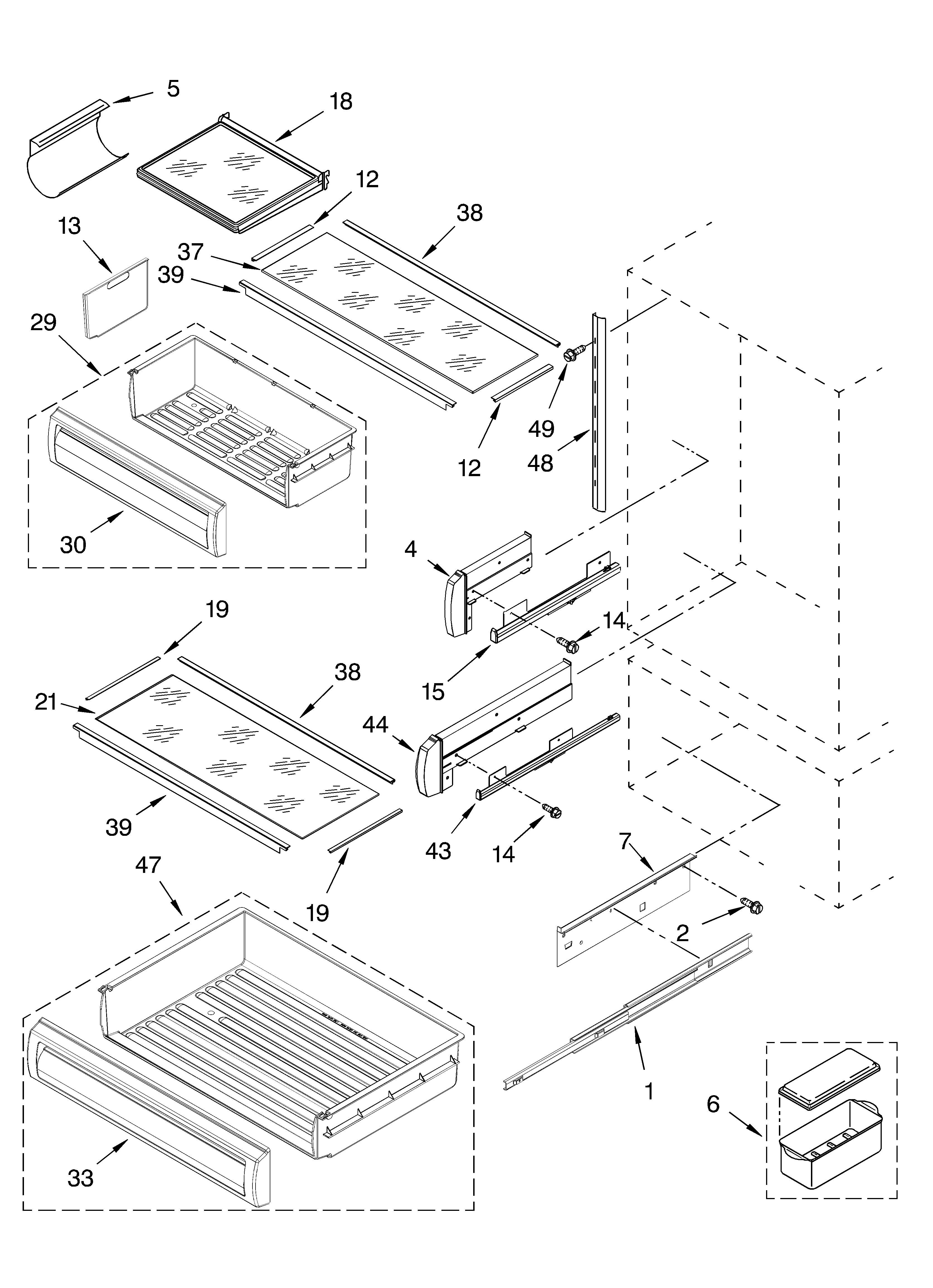 Refrigerator shelf parts