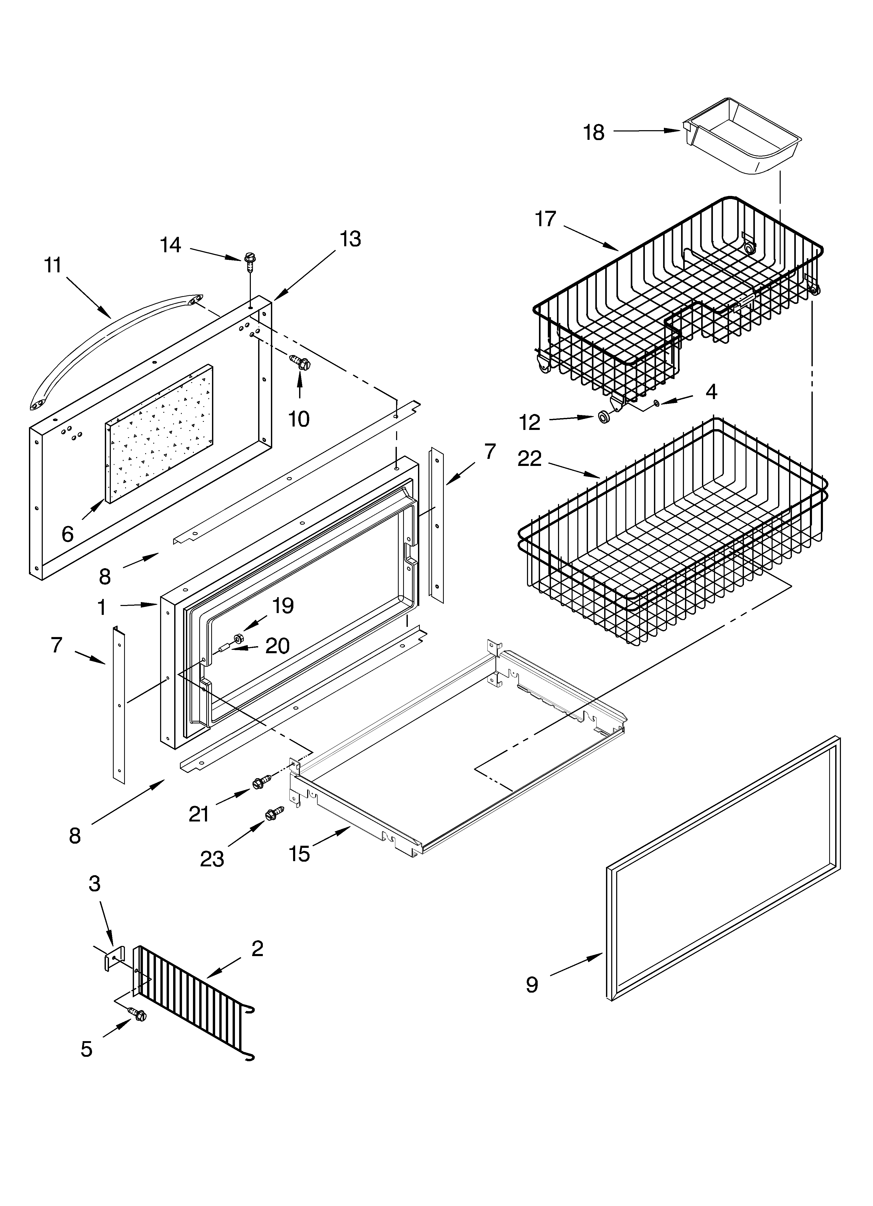 Freezer door and basket parts