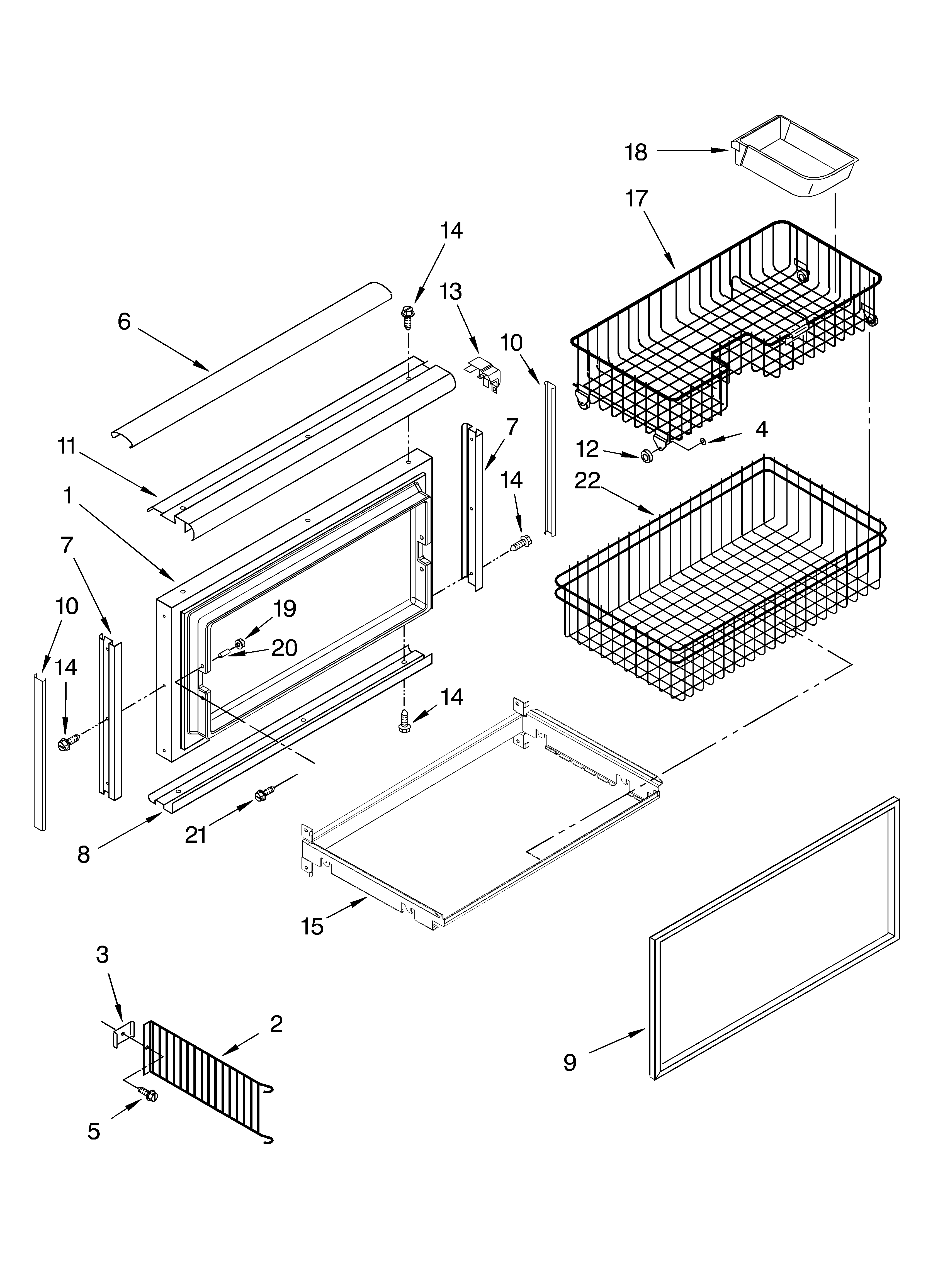 Freezer door and basket parts