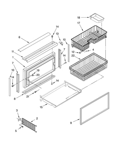 Freezer door and basket parts