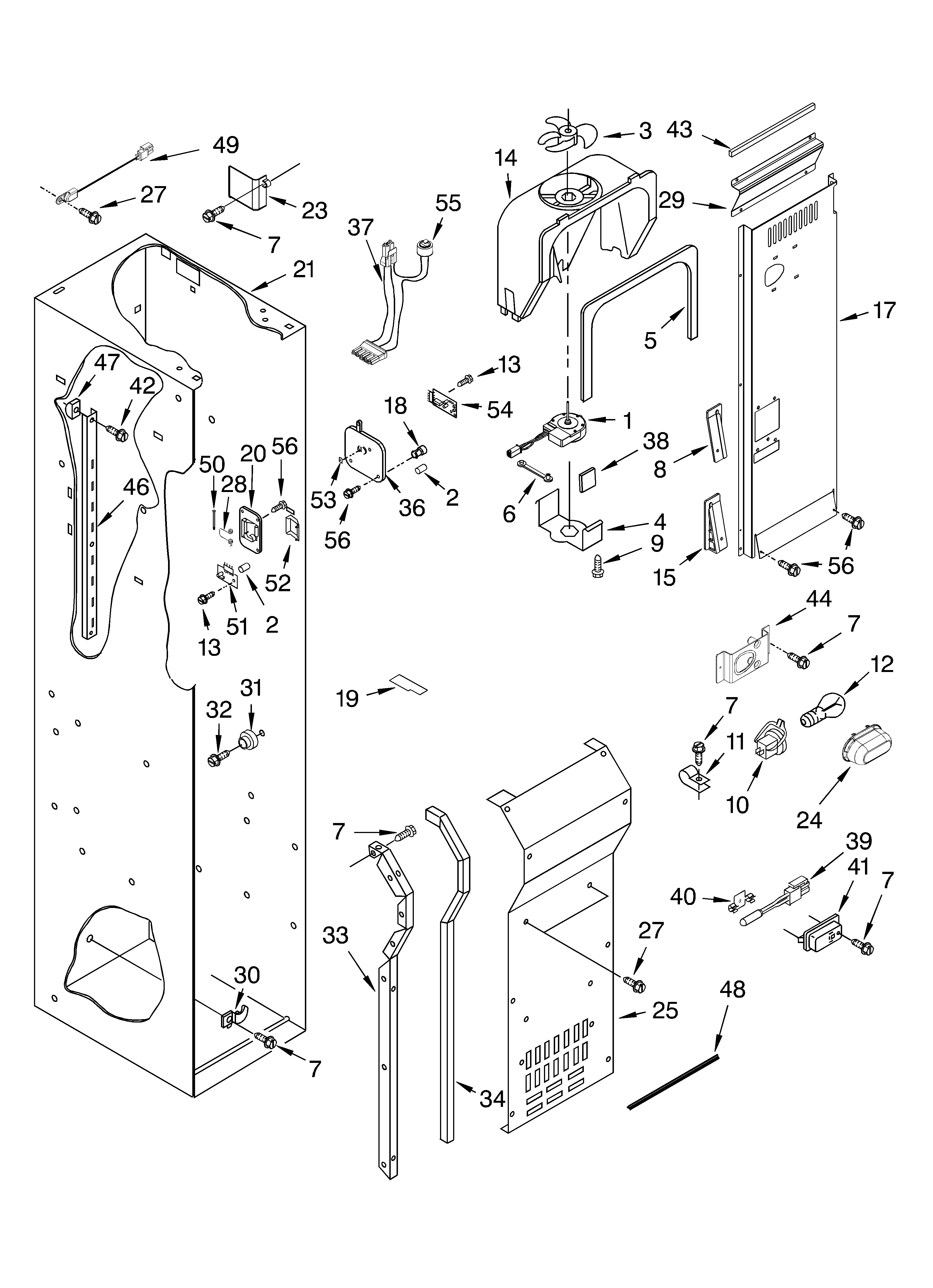 Freezer liner and air flow parts