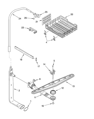 Upper dishrack and water feed parts
