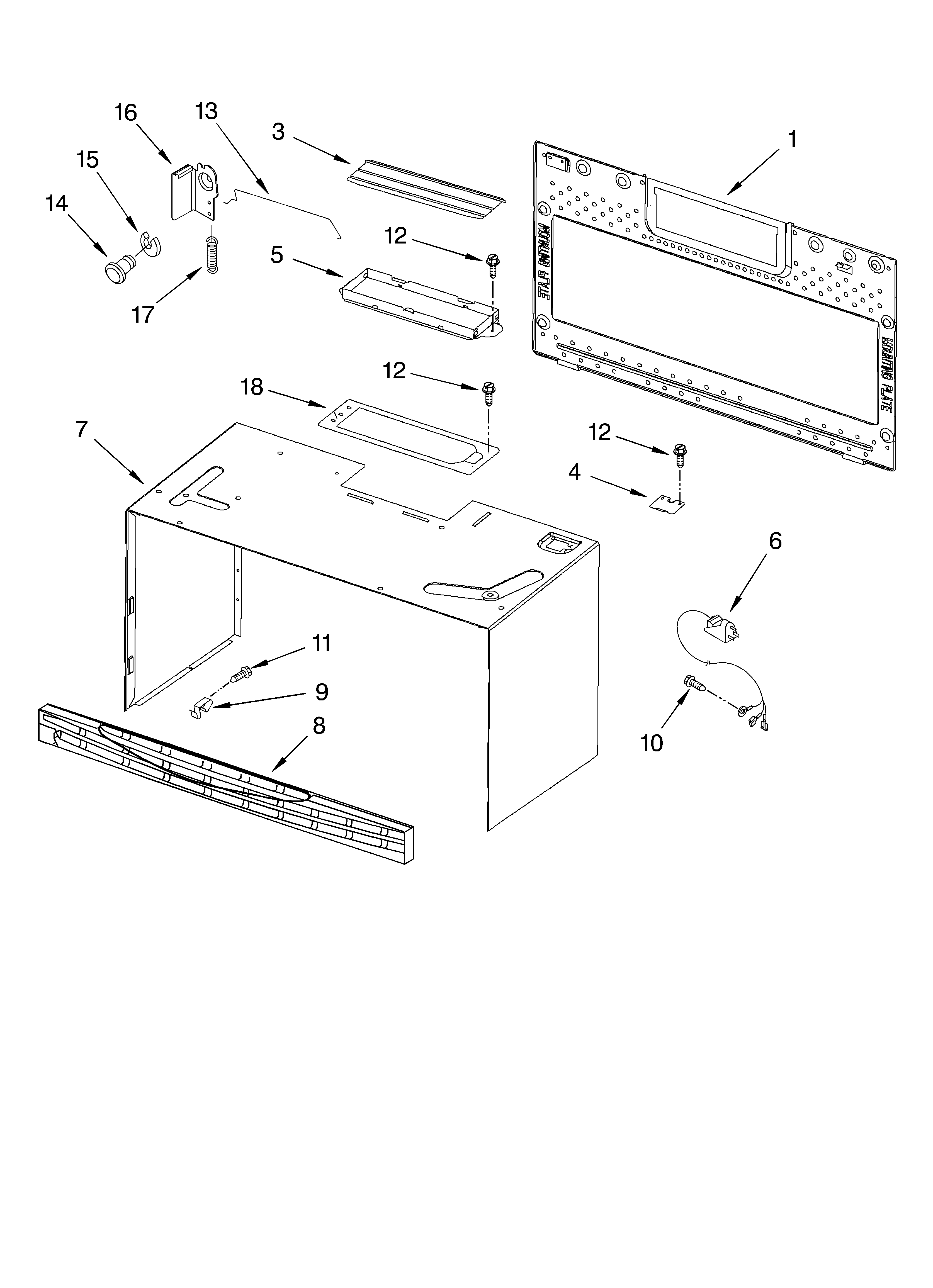 Cabinet and installation parts