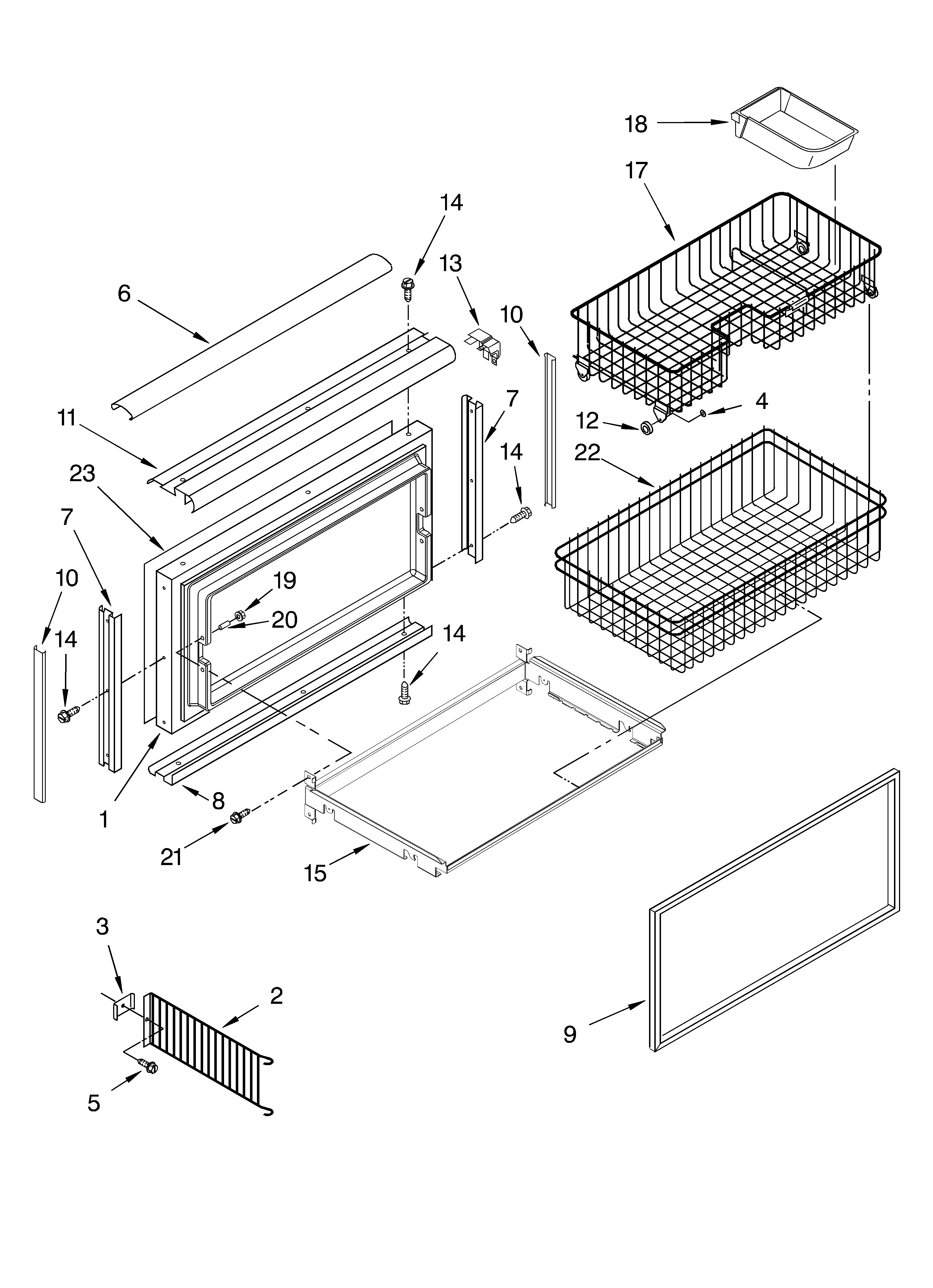 Freezer door and basket parts