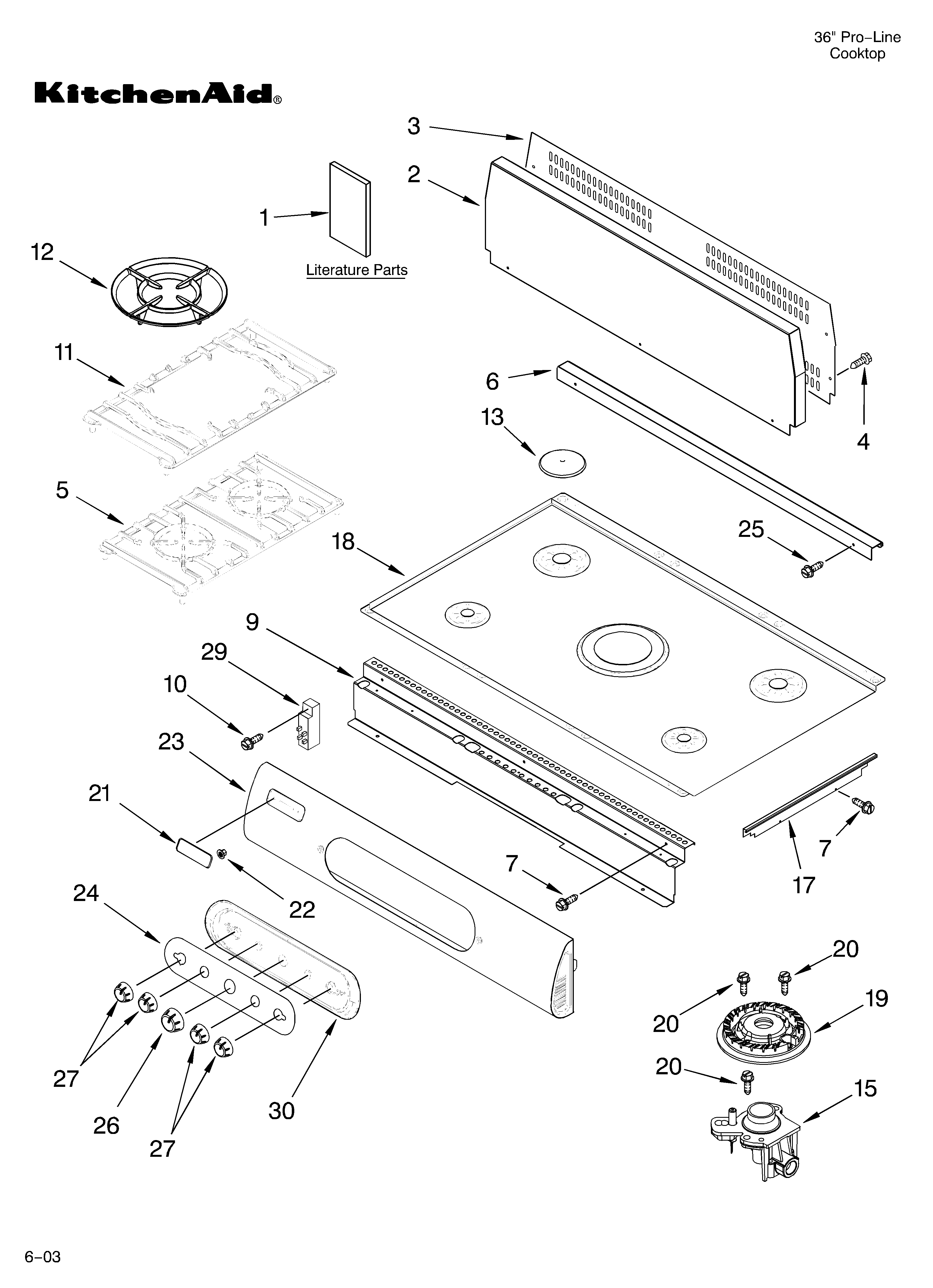 Cooktop, burner and grate parts
