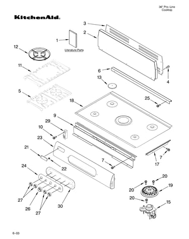Cooktop, burner and grate parts