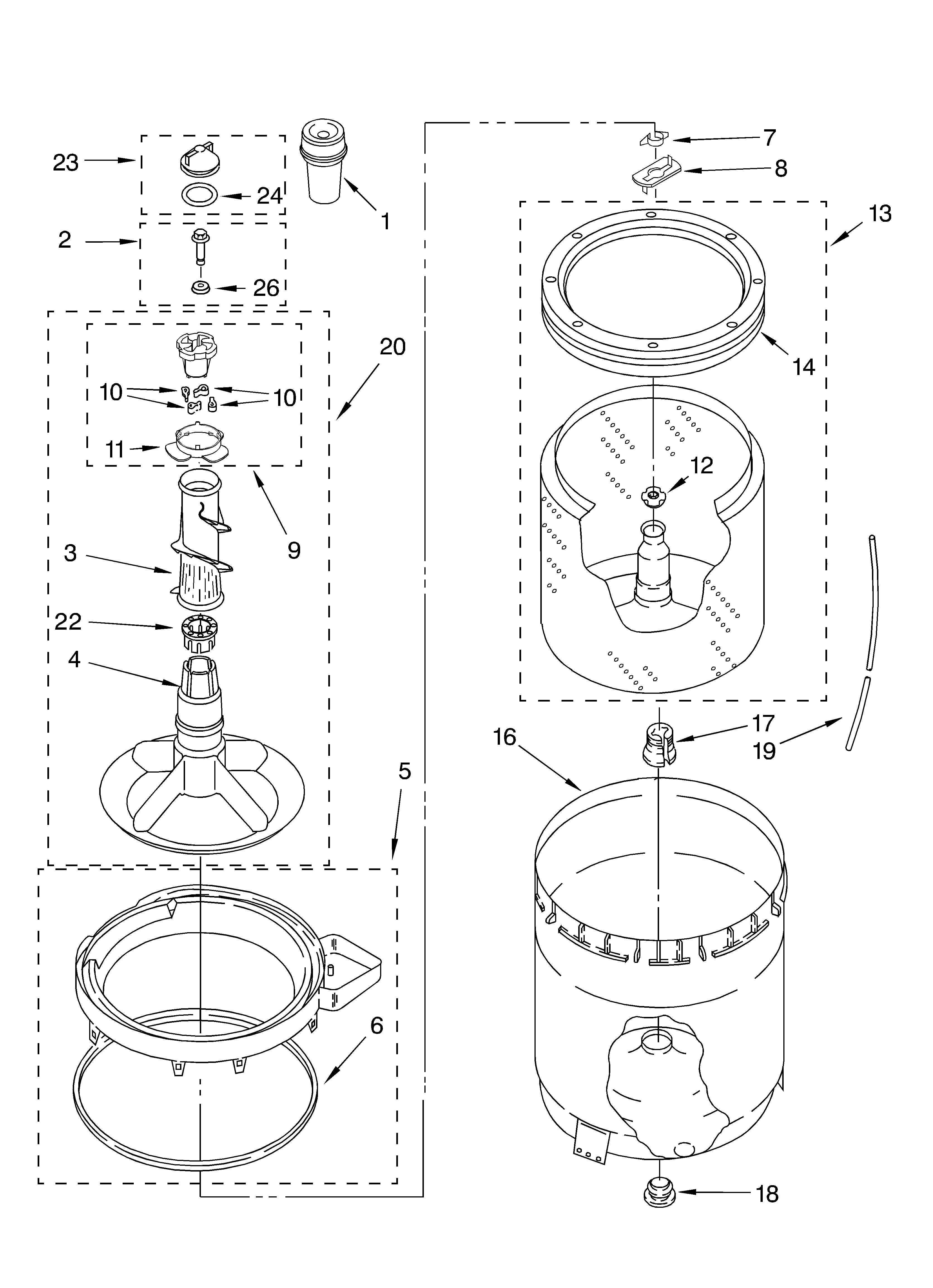 Agitator, basket and tub parts