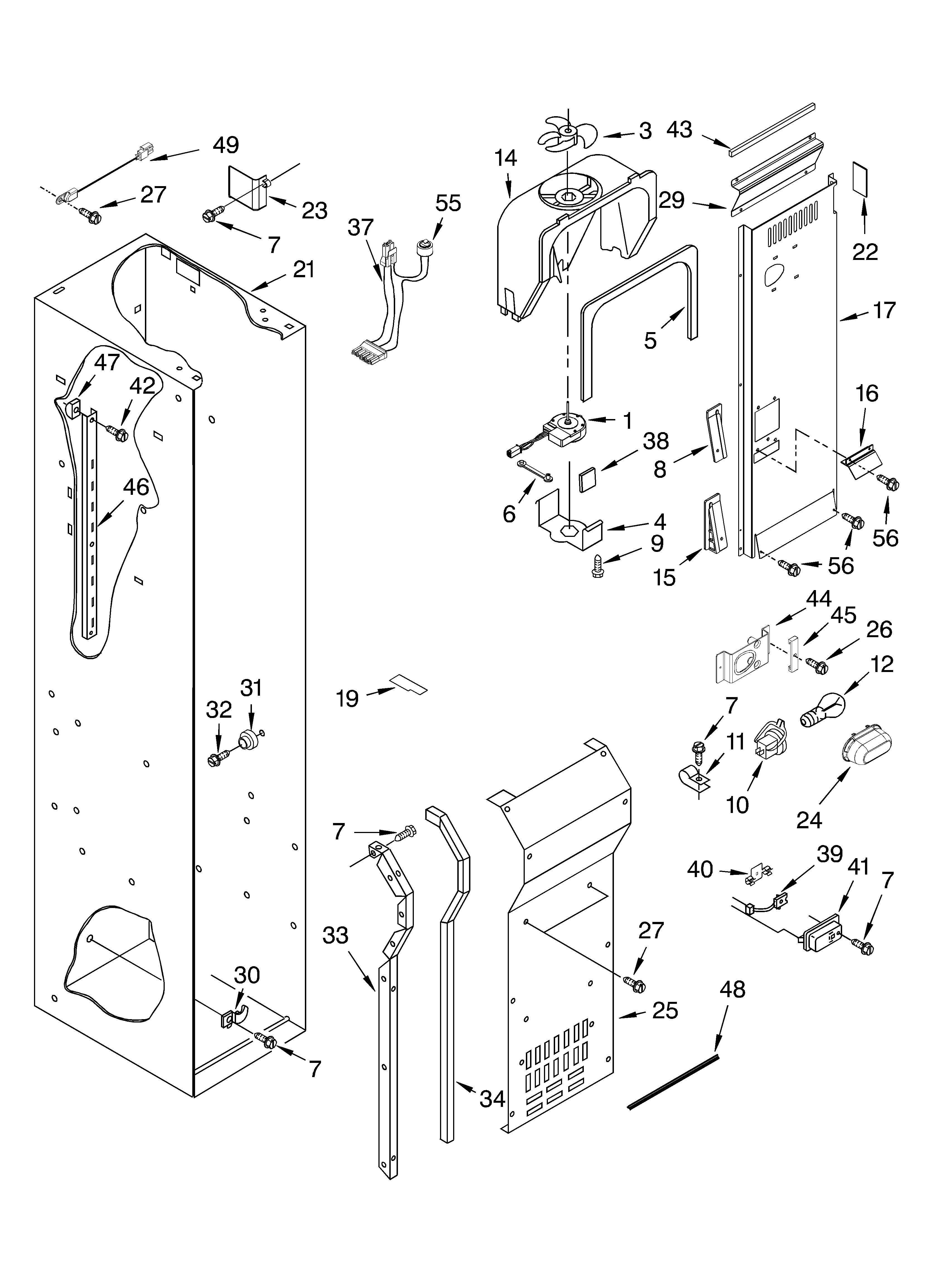 Freezer liner and air flow parts