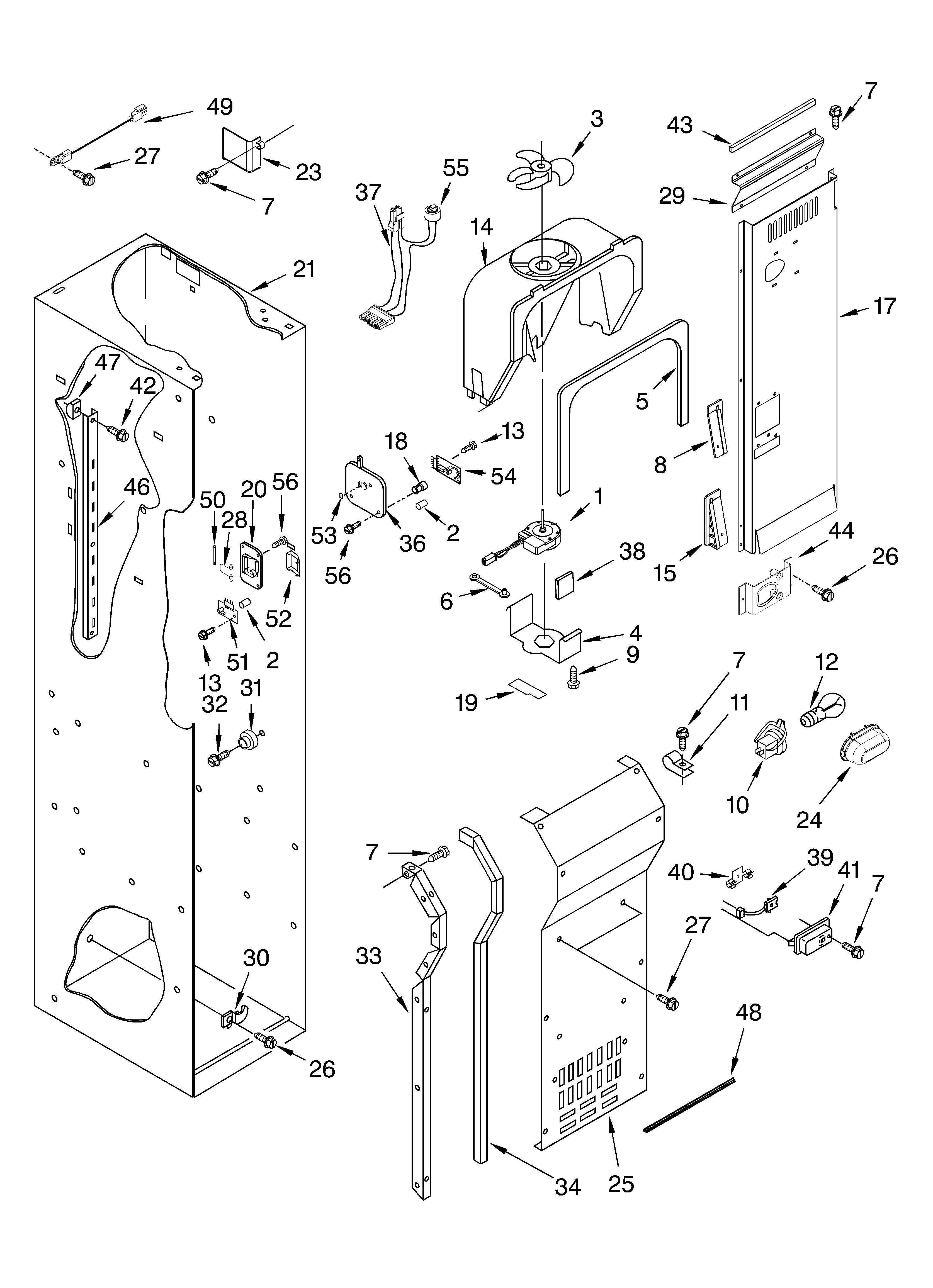 Freezer liner and air flow parts