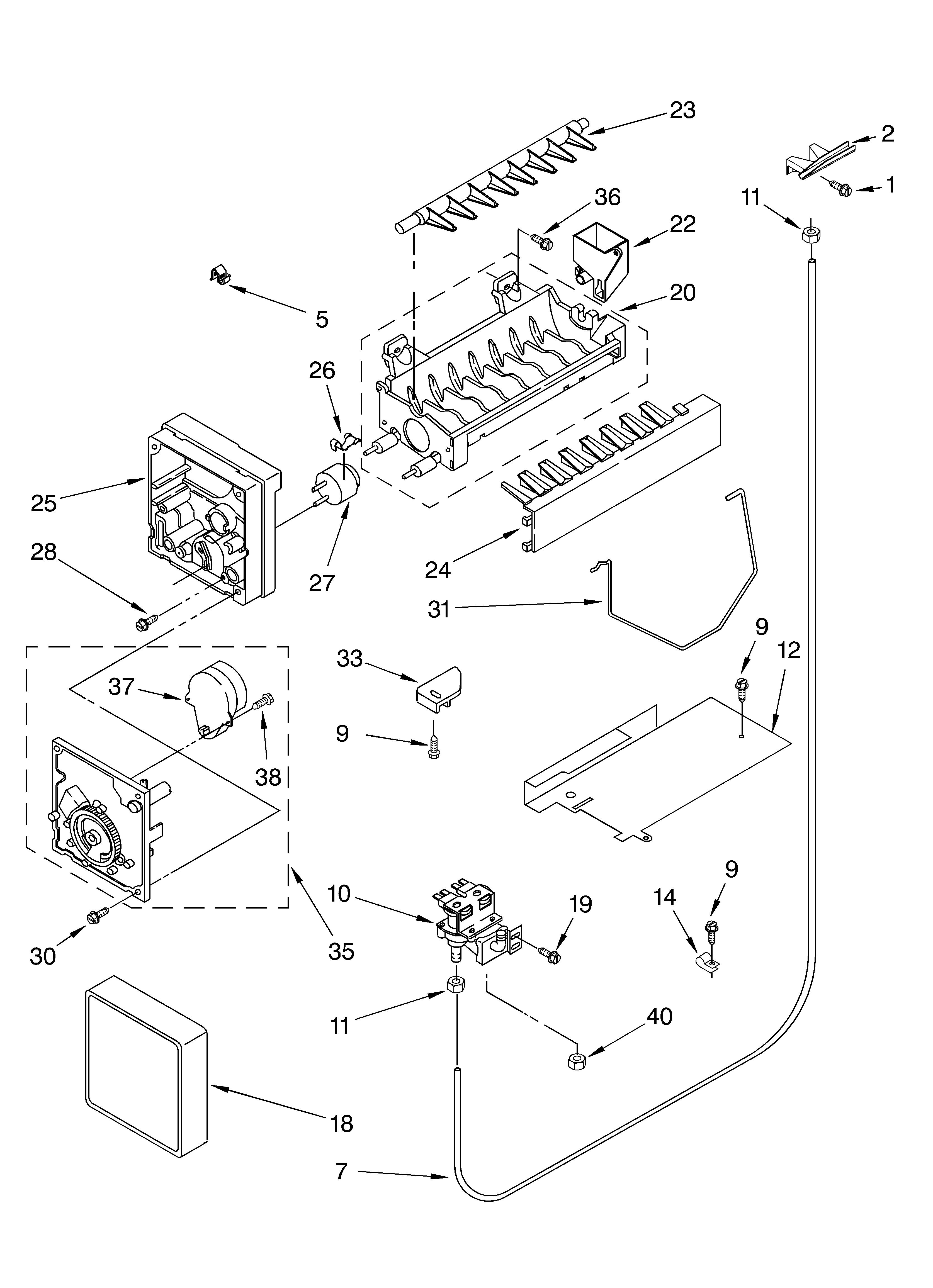 Icemaker parts, parts not illustrated