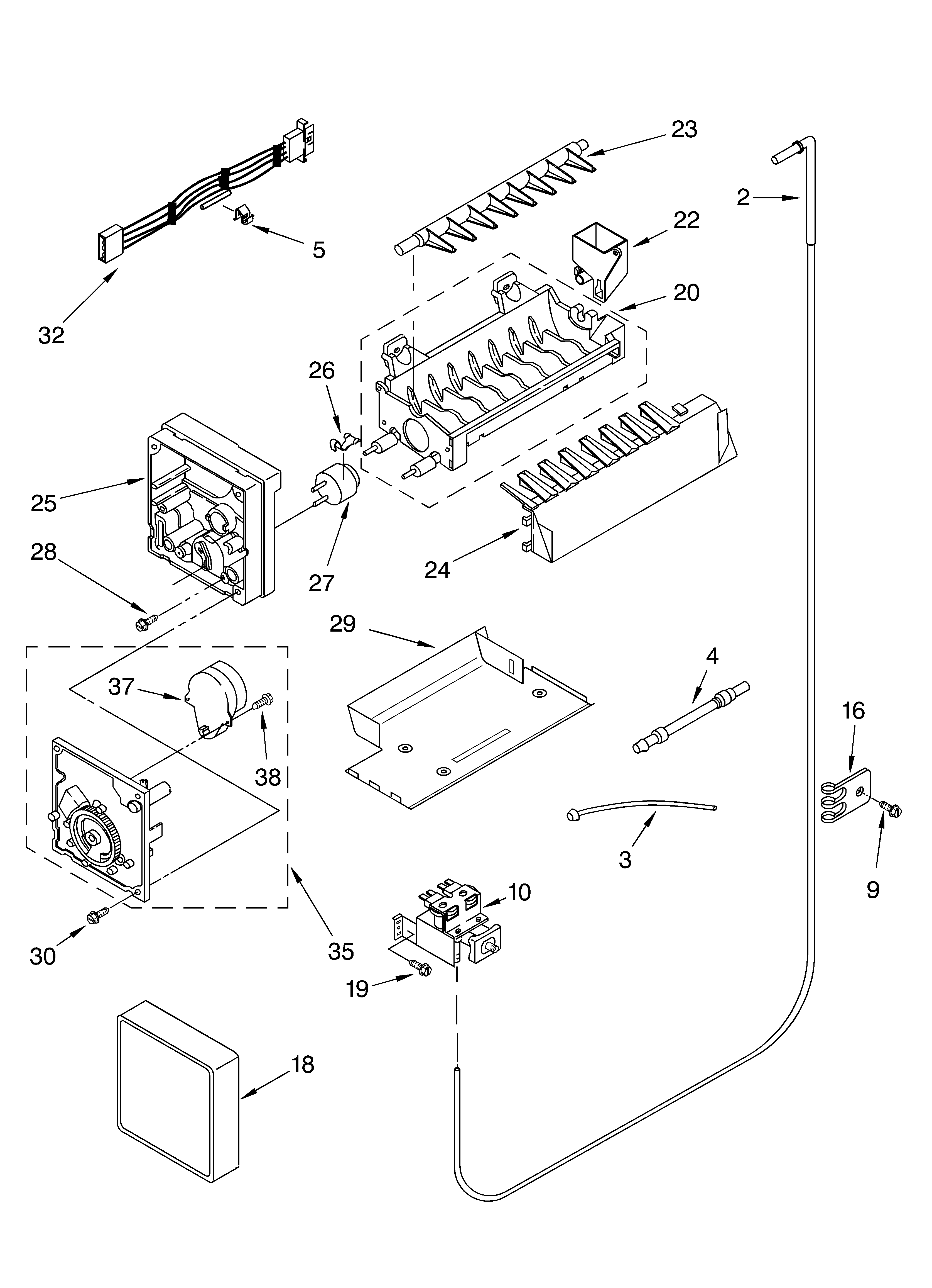 Icemaker parts, parts not illustrated